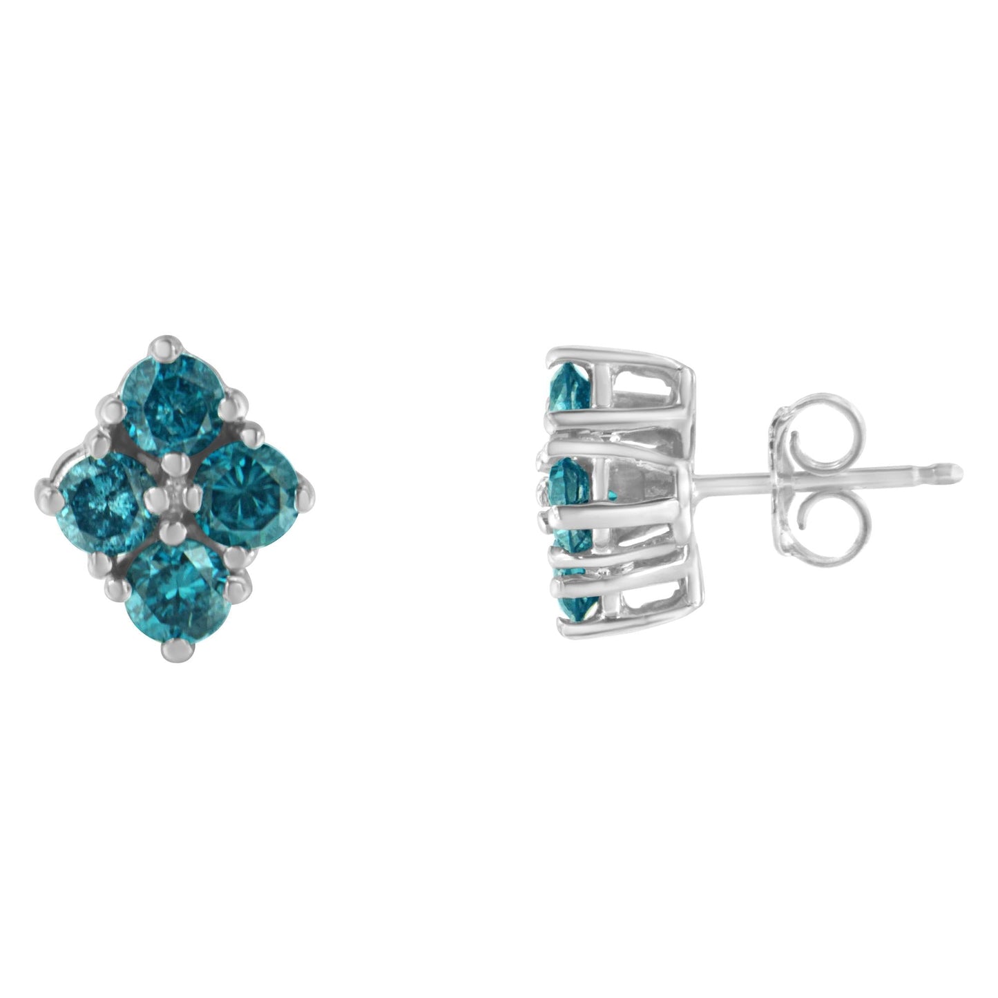 14KT White Gold Color Treated Blue Diamond Stud Earrings (1 1/2 cttw, Blue, I2-I3 Clarity)