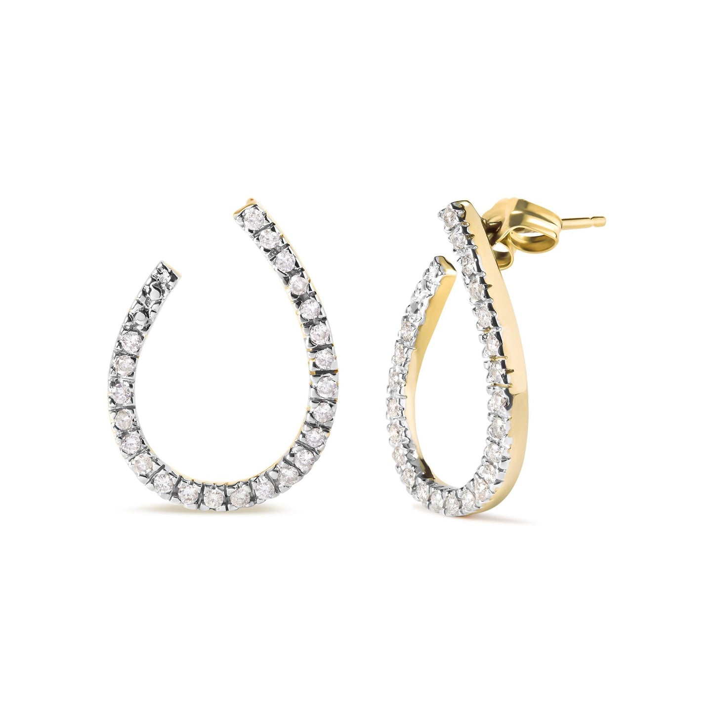 10K Yellow Gold 1/2 cttw Round-cut Diamond Hoop Earrings (H-I Color, I1-I2 Clarity)