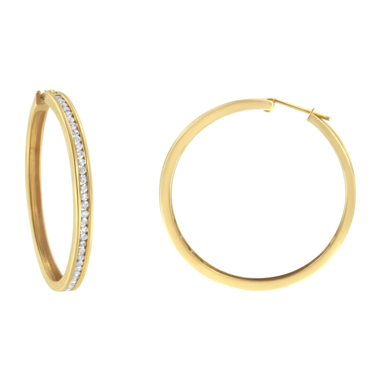 10KT Yellow Gold 1 cttw Slim Diamond Hoop Earrings (I-J Color, I1-I2 Clarity)