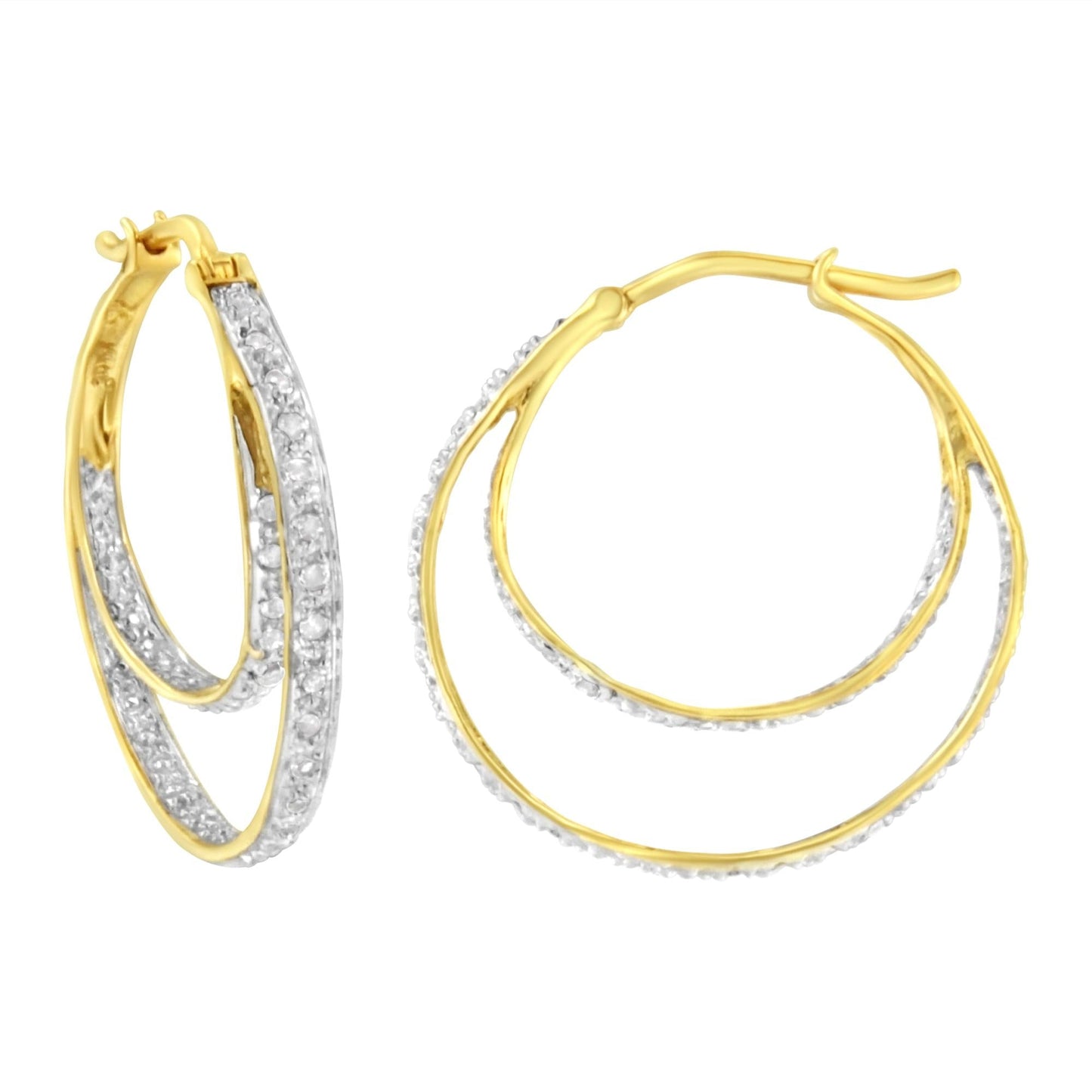 10K Yellow Gold 1/4 cttw Diamond Double Hoop Earrings (I-J Clarity, I2-I3 Color)