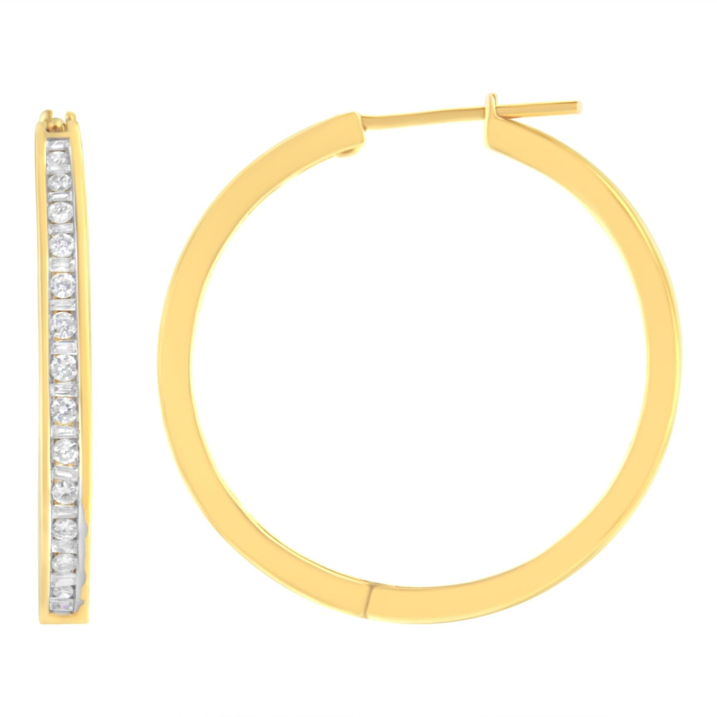 10K Yellow Gold 1/2 cttw Channel Set Hoop Earrings (H-I Clarity, SI2-I1 Color)