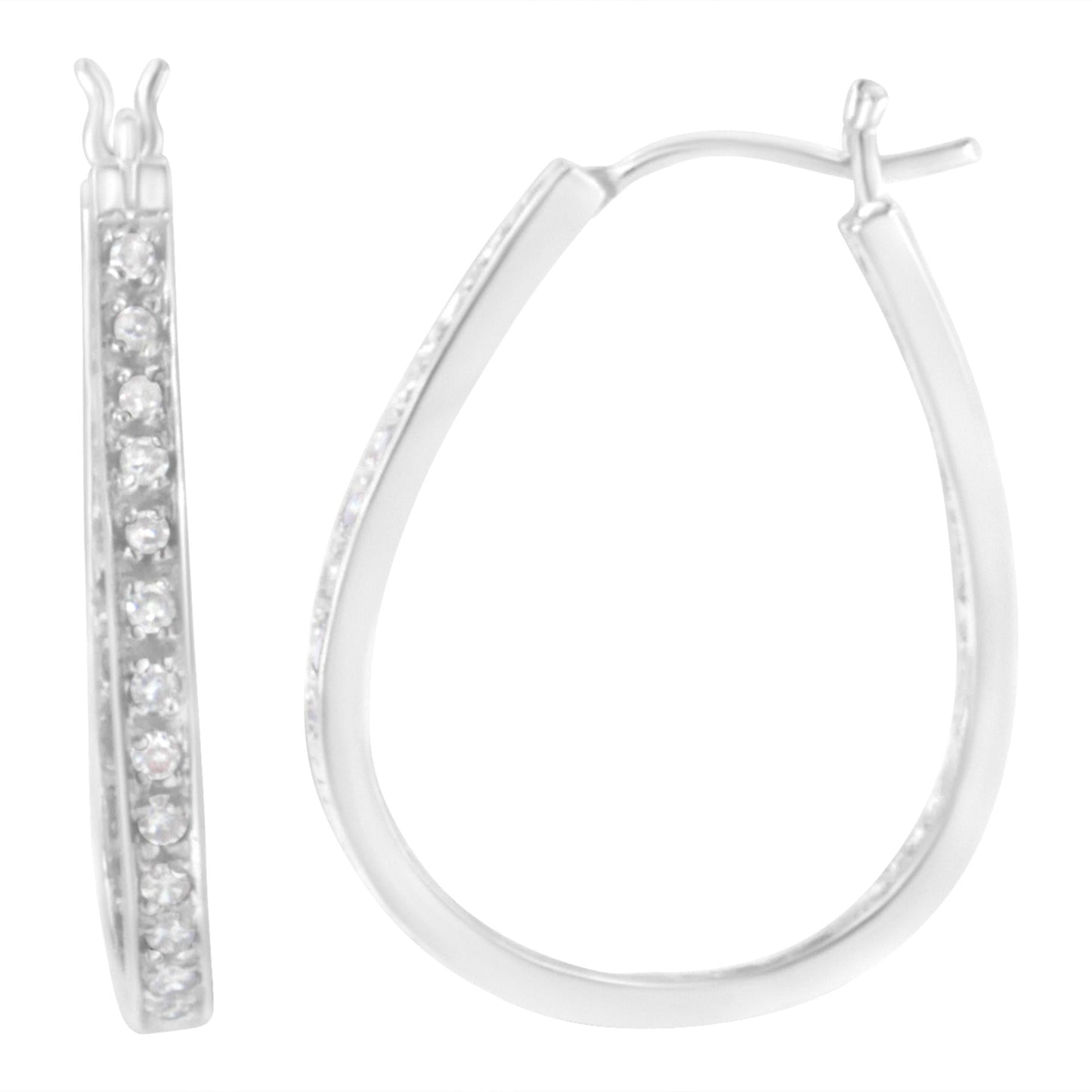 10K White Gold 1/2 Cttw Prong-Set Round-Cut Diamond Inside Out Hoop Earrings (I-J Color, I2-I3 Clarity)