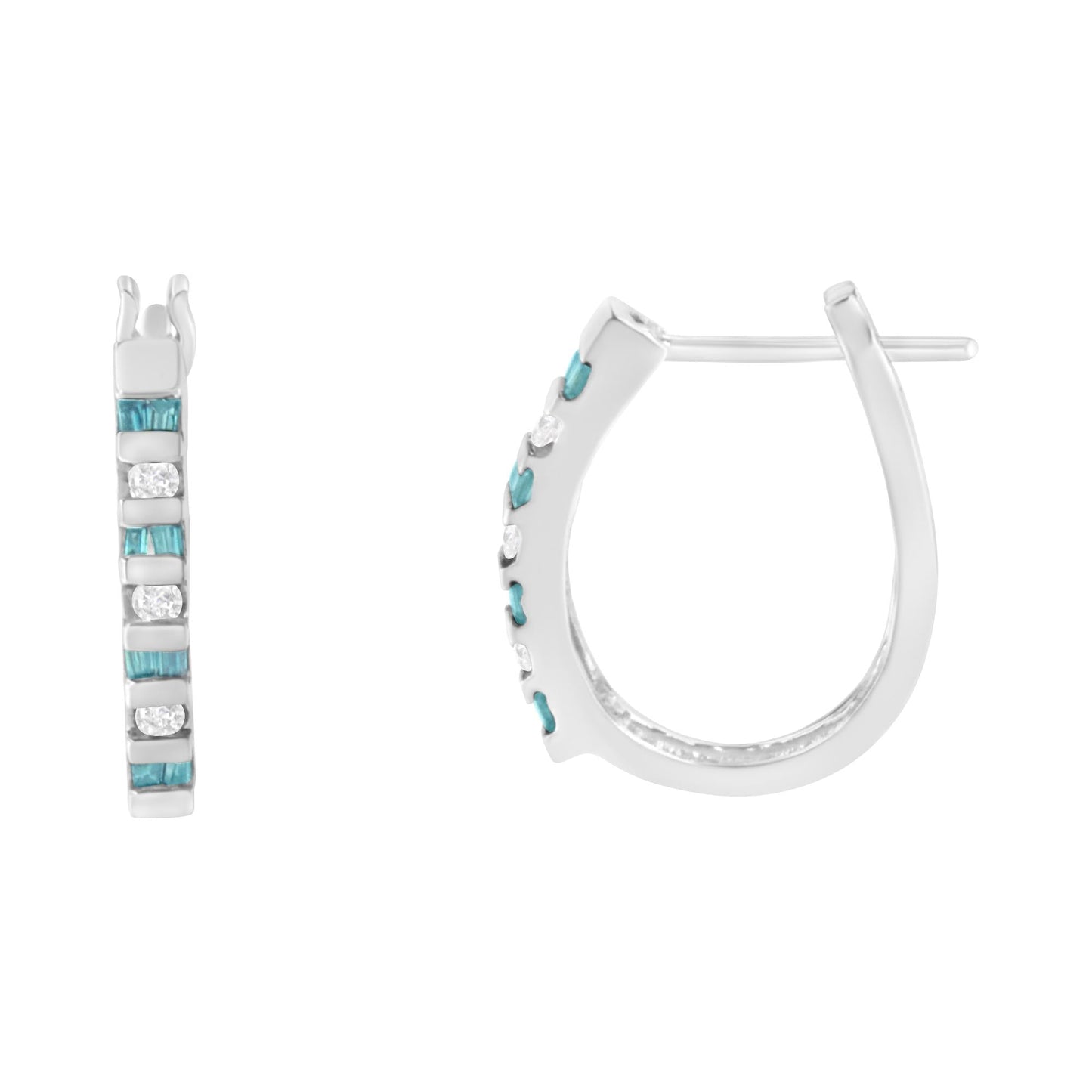 10k White Gold Treated Blue Diamond Hoop Earrings (0.25 cttw, I-J Color, I2-I3 Clarity)