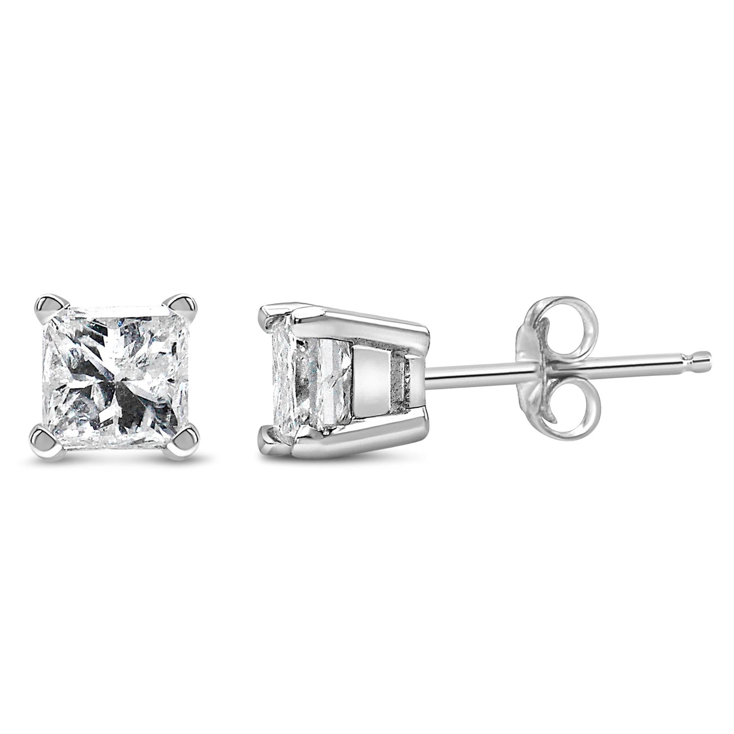 14K White Gold Princess Cut Lab-Grown Diamond Solitaire Stud Earrings (F-G Color, VS2-SI1 Clarity)