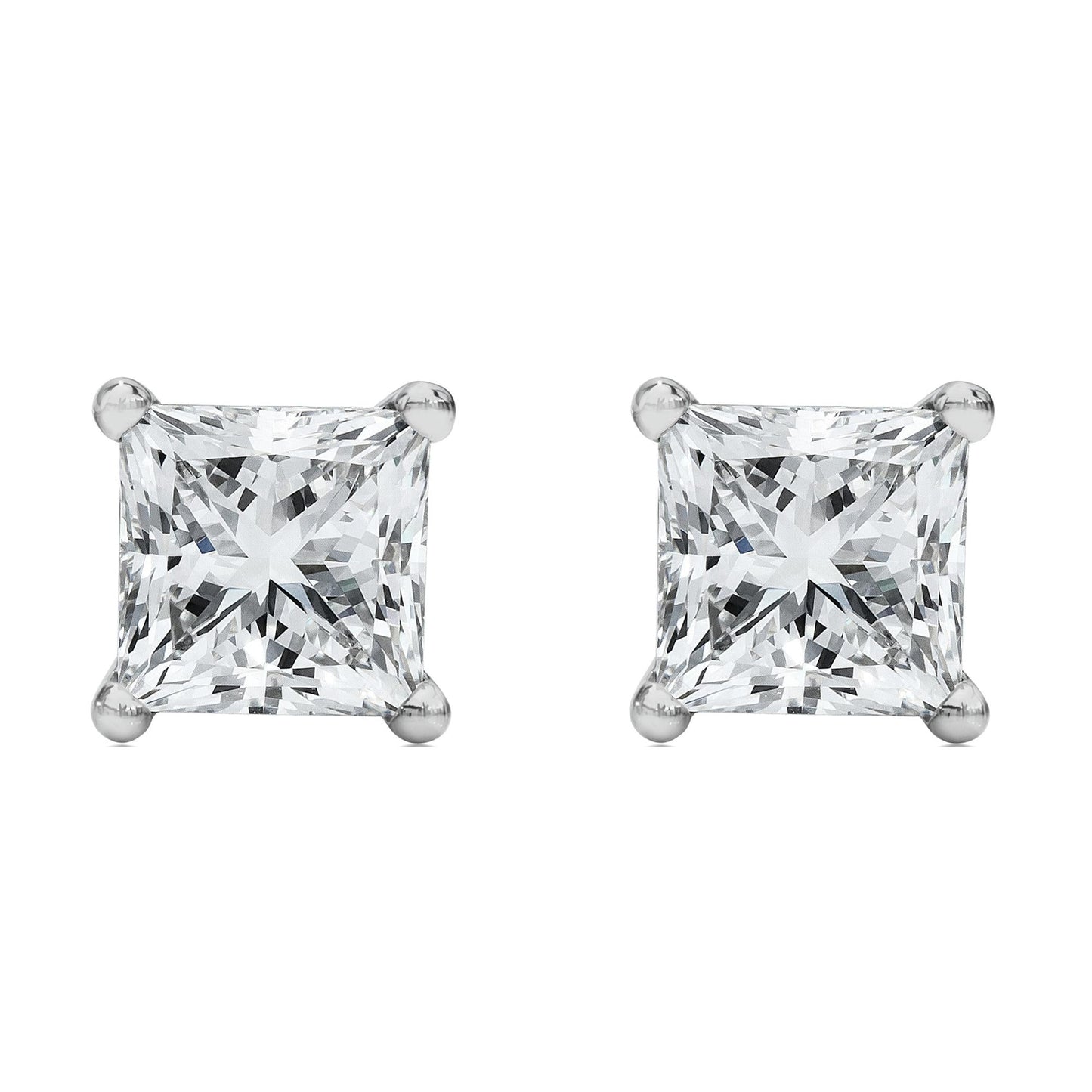 14K White Gold Princess Cut Lab-Grown Diamond Solitaire Stud Earrings (F-G Color, VS2-SI1 Clarity)