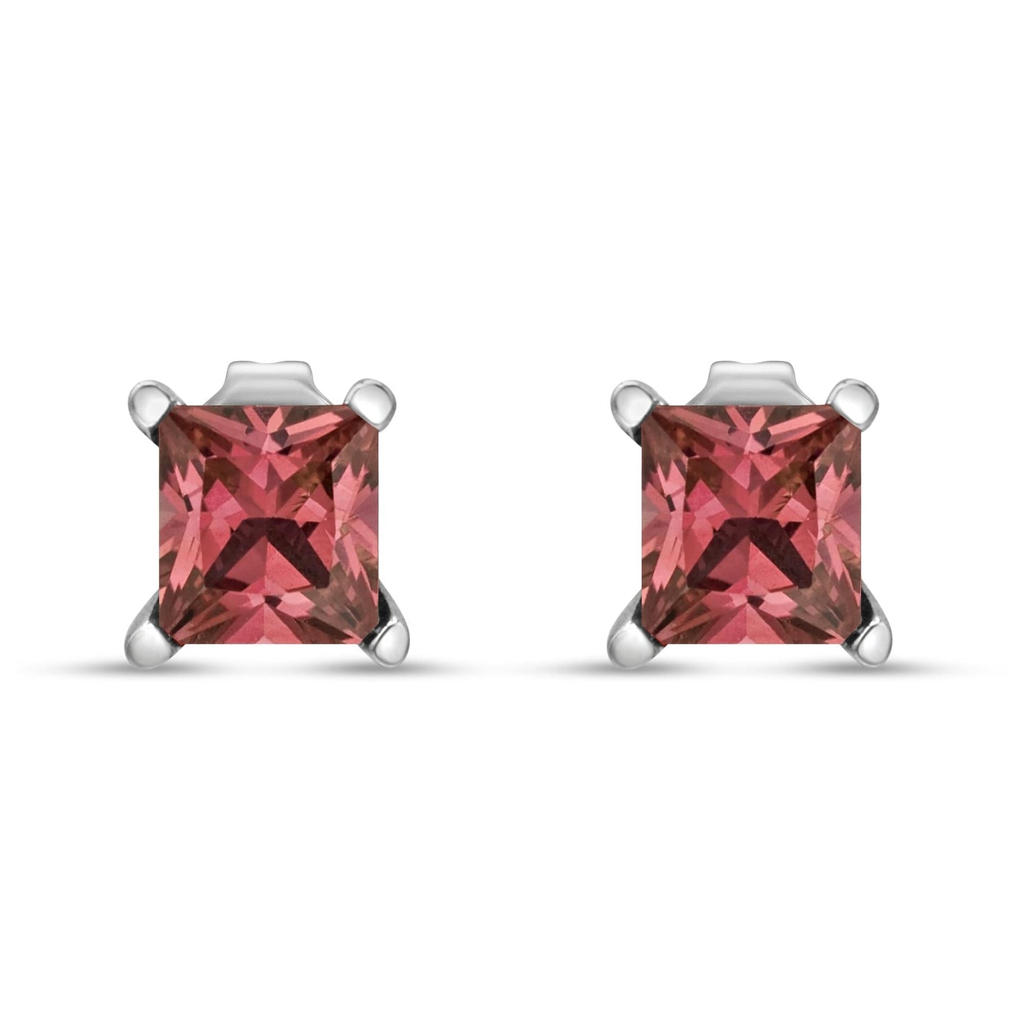 14K White Gold 4 Prong Set Lab Grown Pink Princess Diamond Solitaire Stud Earrings (Pink Color, VS2-SI1 Clarity)