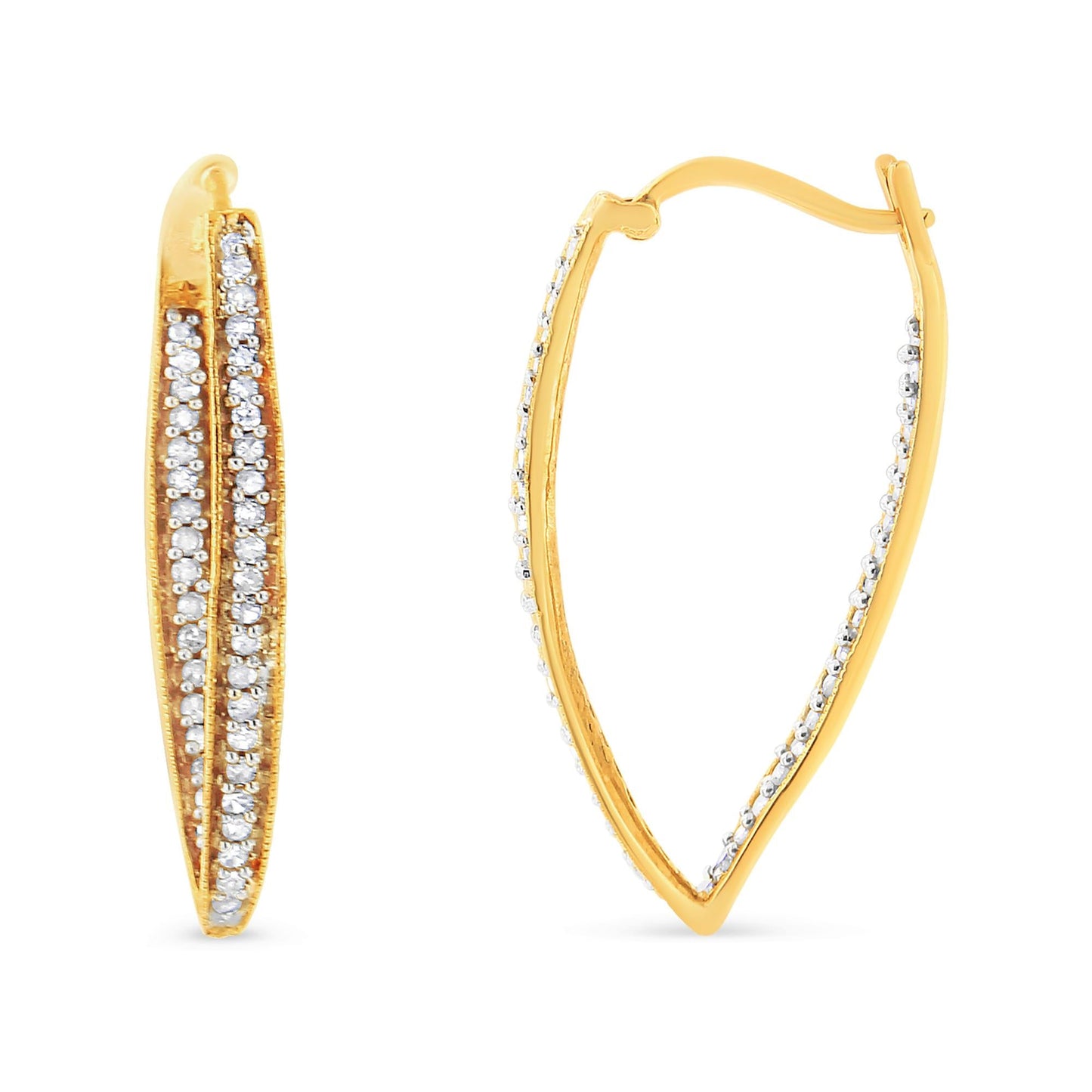 14K Yellow Gold 1/2 Cttw Diamond Inside Out Hoop Earrings for Women (I-J Color, I2-I3 Clarity)