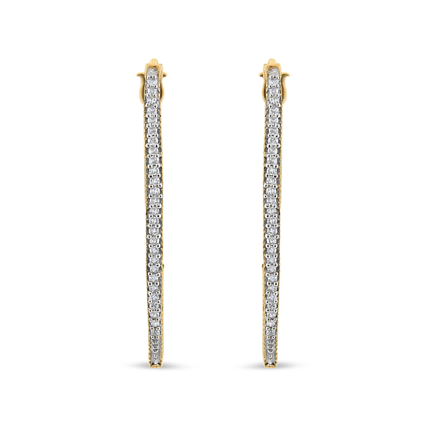 10K Yellow Gold 1/2 Cttw Prong Set Round-Cut Diamond Modern Hoop Earrings (I-J Color, SI1-SI2 Clarity)