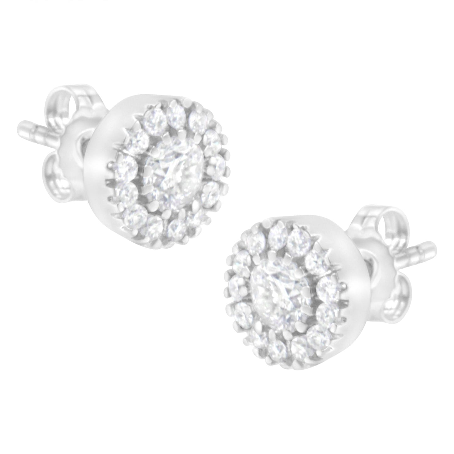 14k White Gold 1 cttw Diamond Halo Stud Earrings (I-J Clarity, I1-I2 Color)