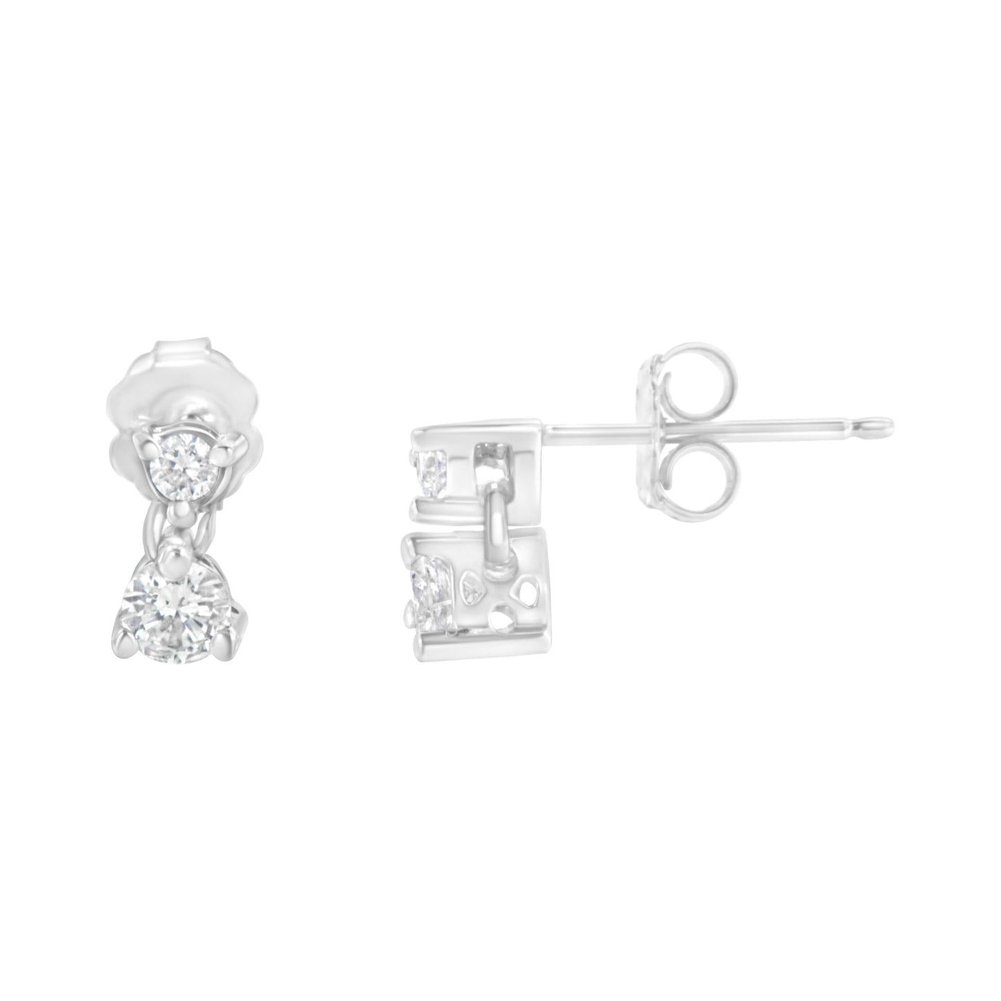 14K White Gold 1 cttw Double Diamond Stud Earrings (I-J Clarity, I2-I3 Color)