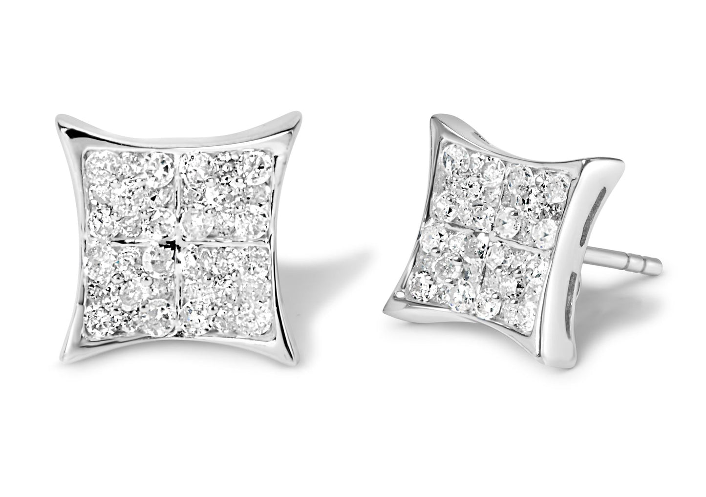 .925 Sterling Silver 3/4 Cttw Diamond Composite Curved Square Stud Earring (I-J Color, I3 Clarity)