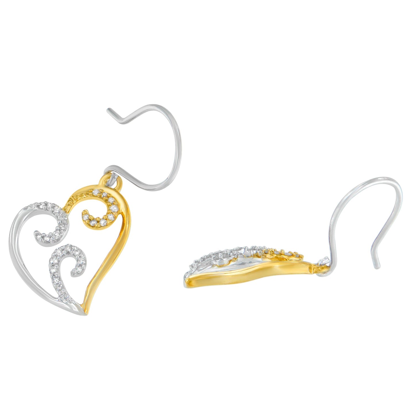 10K Two-tone Gold Round Diamond Heart Dangle Earrings (1/4 cttw, I-J Color, I2-I3 Clarity)