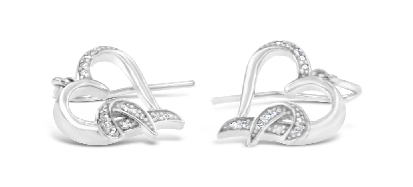 Sterling Silver Round Cut Diamond Heart Dangle Earrings (0.09 cttw, H-I Color, I1-I2 Clarity)