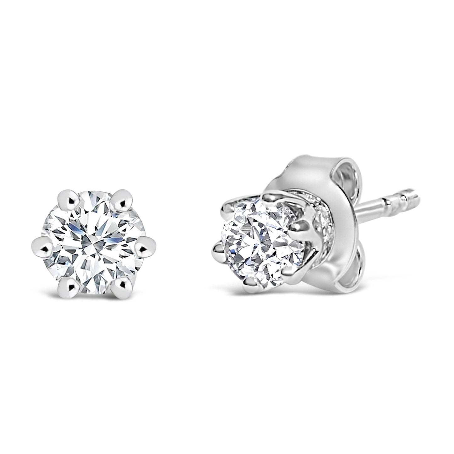 14K White Gold 1/2 Cttw Lab-Grown Diamond 6 Prong Hidden Halo Stud Earrings (F-G Color, VS1-VS2 Clarity)