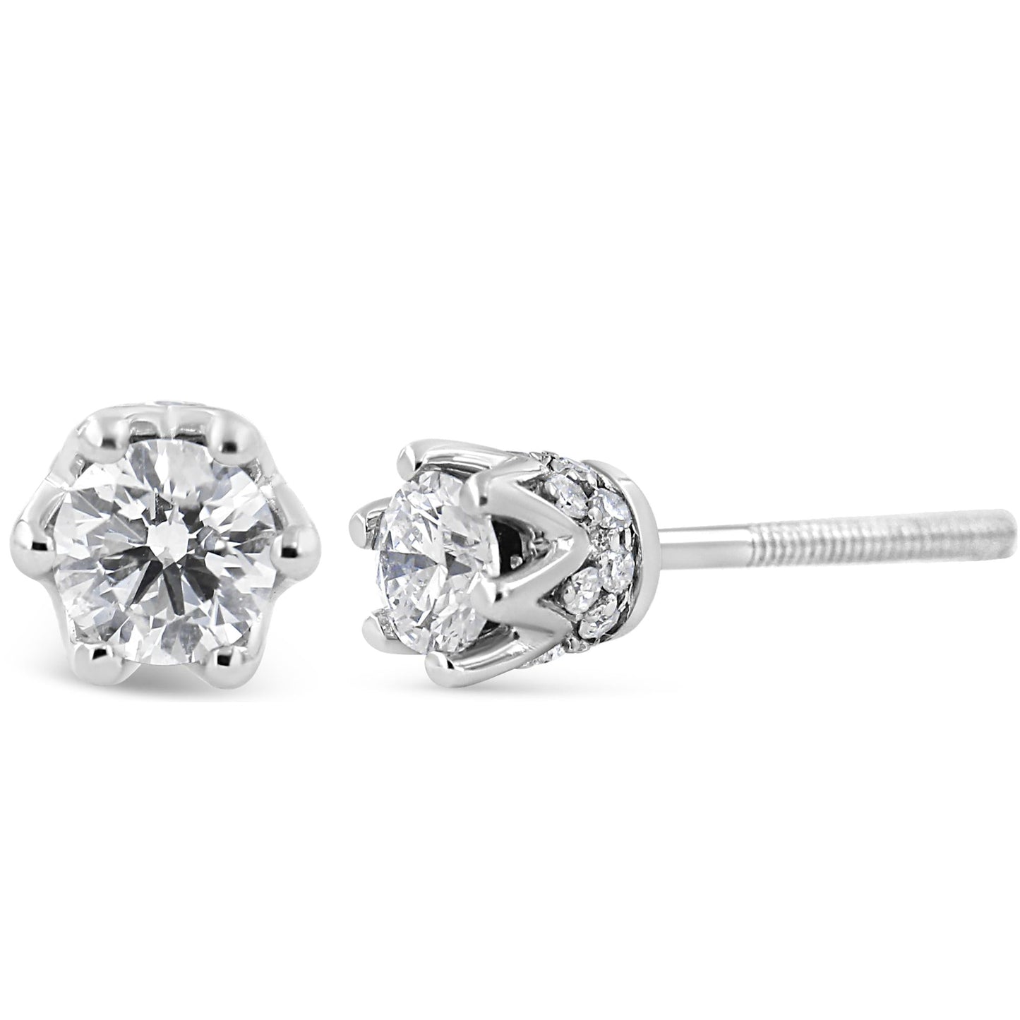 14K Gold 1/2 Cttw Round Diamond Crown Stud Earring (I-J Color, I1-I2 Clarity)