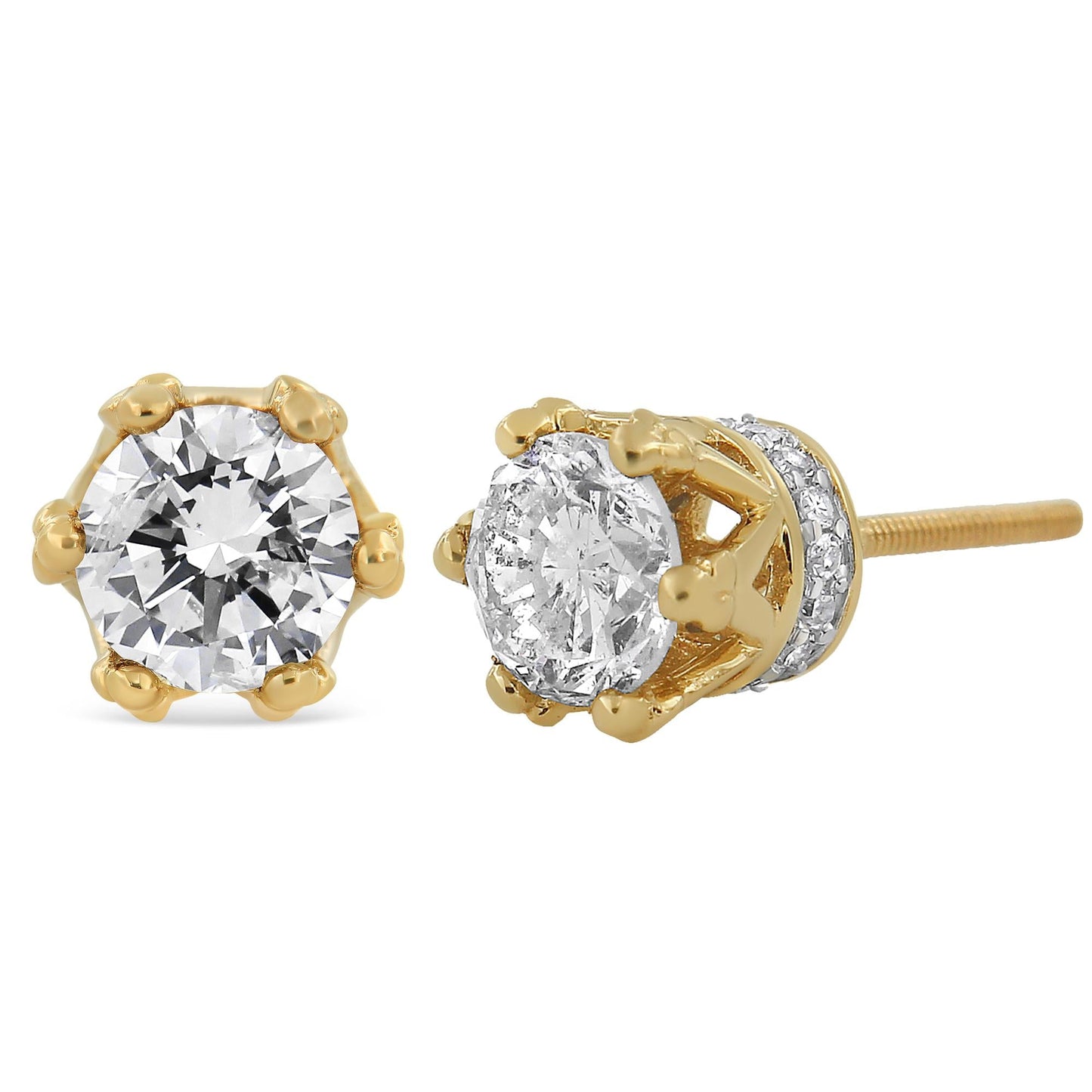 14K Gold 1/2 Cttw Round Diamond Crown Stud Earring (I-J Color, I1-I2 Clarity)