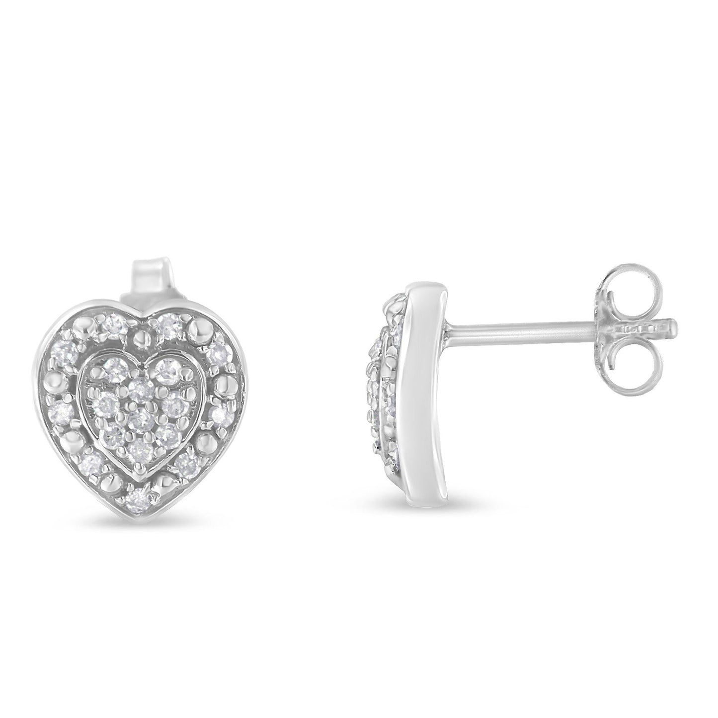 Sterling Silver Round Diamond Heart Stud Earrings (0.35 cttw, H-I Color, I3 Clarity)