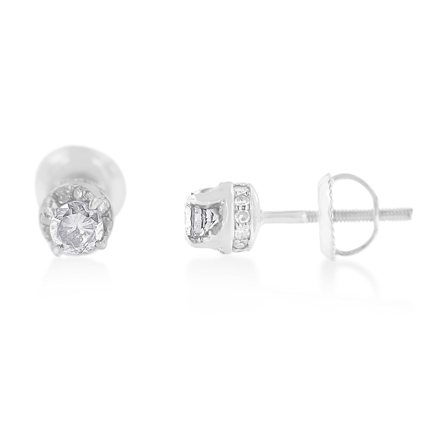 14K White Gold Treated Blue Round Cut Diamond Stud Earrings (0.5 cttw, H-I Color, SI2-I1 Clarity)