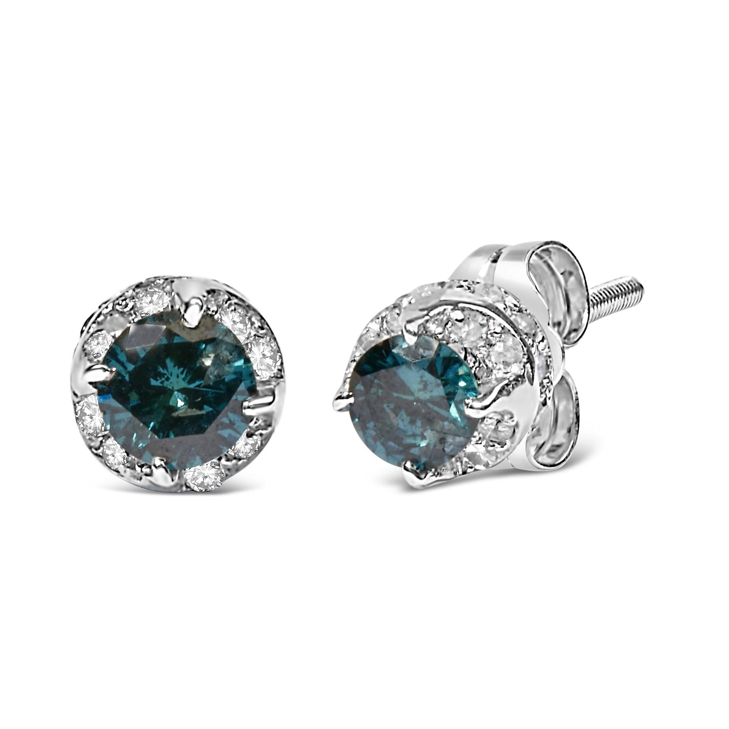 14K White Gold 1/2 cttw White and Treated Blue Round Diamond Earrings (I-J I2-I3)