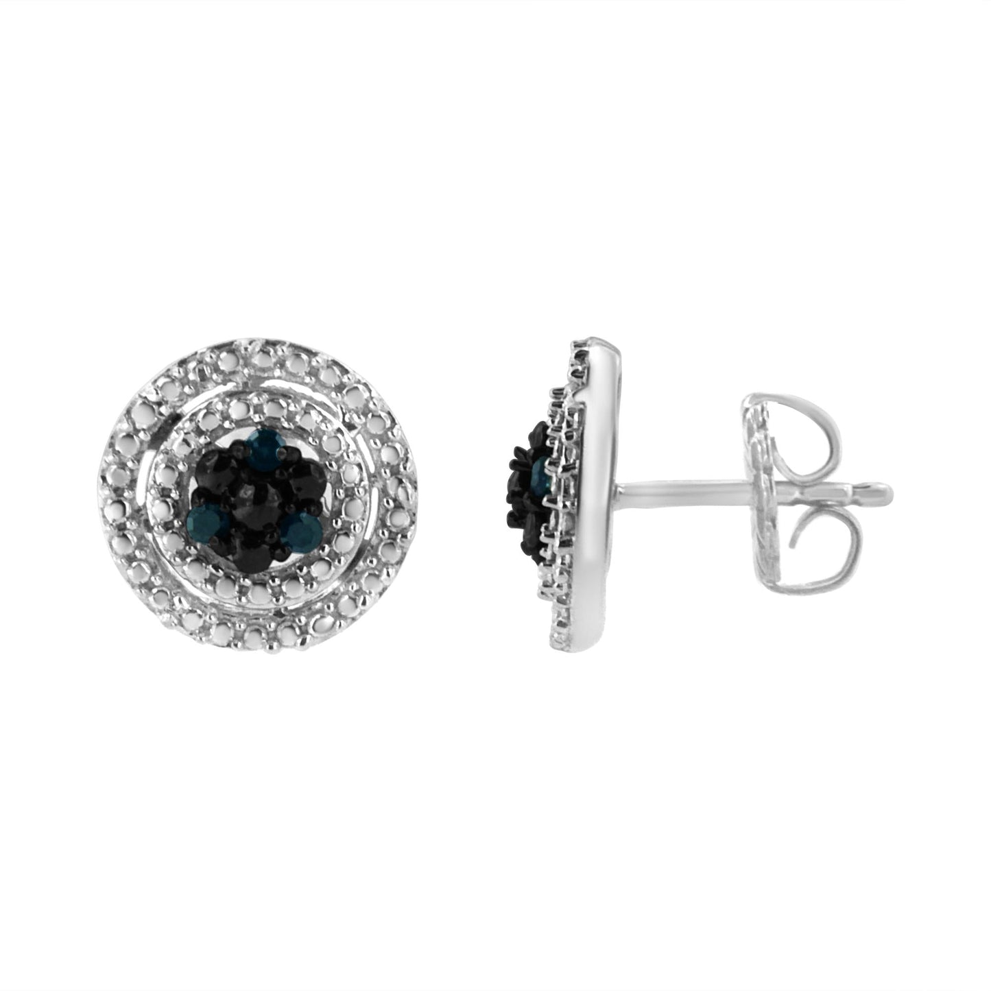 .925 Sterling Silver 1/10 Cttw Color Treated Round-Cut Diamond Stud Earrings (Blue Color, I3 Clarity)