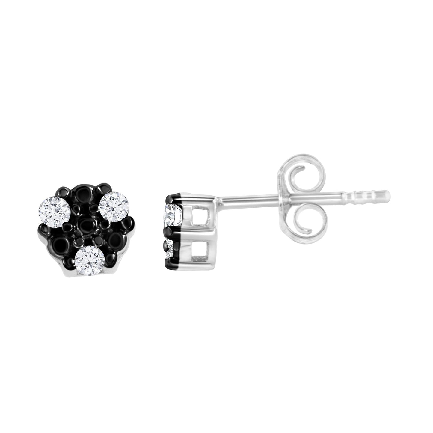 .925 Sterling Silver Cttw Round-Cut Trio Diamond Accent Stud Earrings (I-J Color, I3 Clarity)