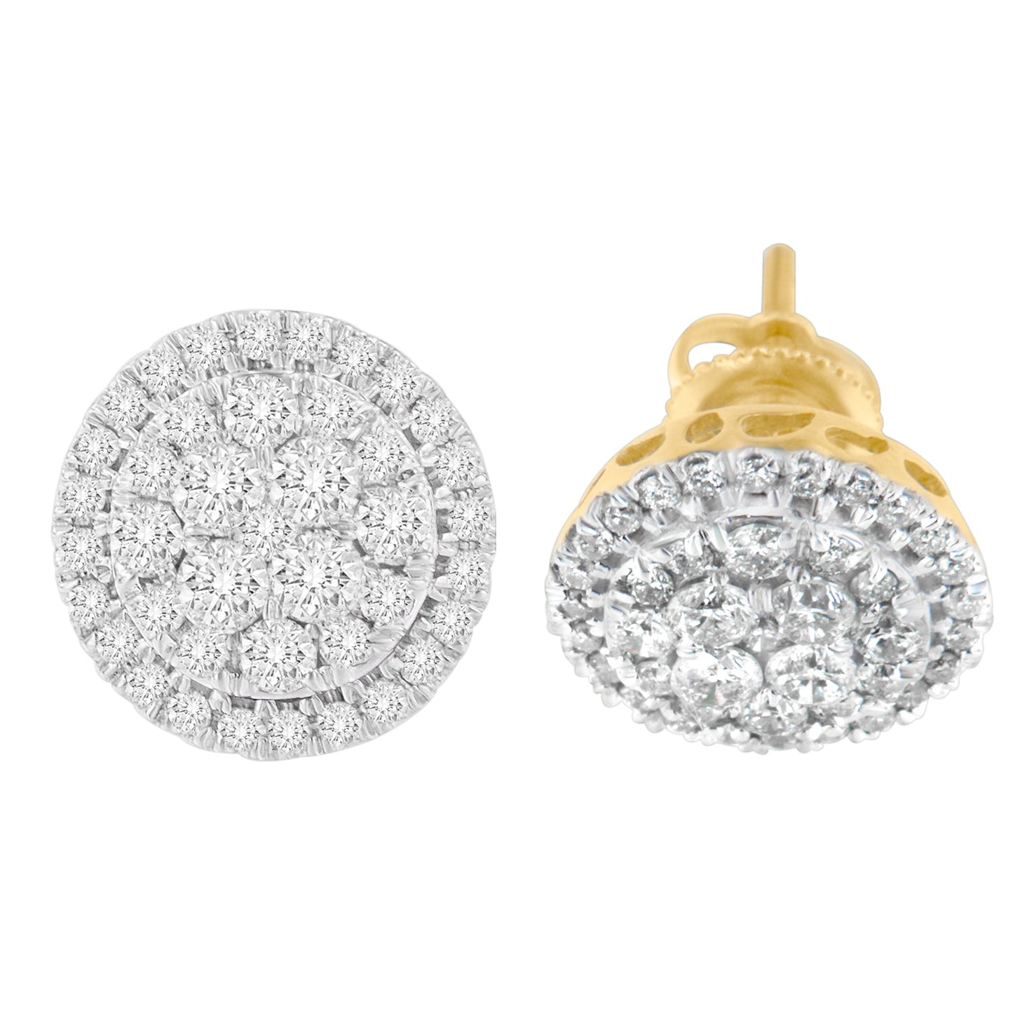 10K Yellow Gold Round Cut Diamond Earrings (1.5 cttw, H-I Color, I2-I3 Clarity)