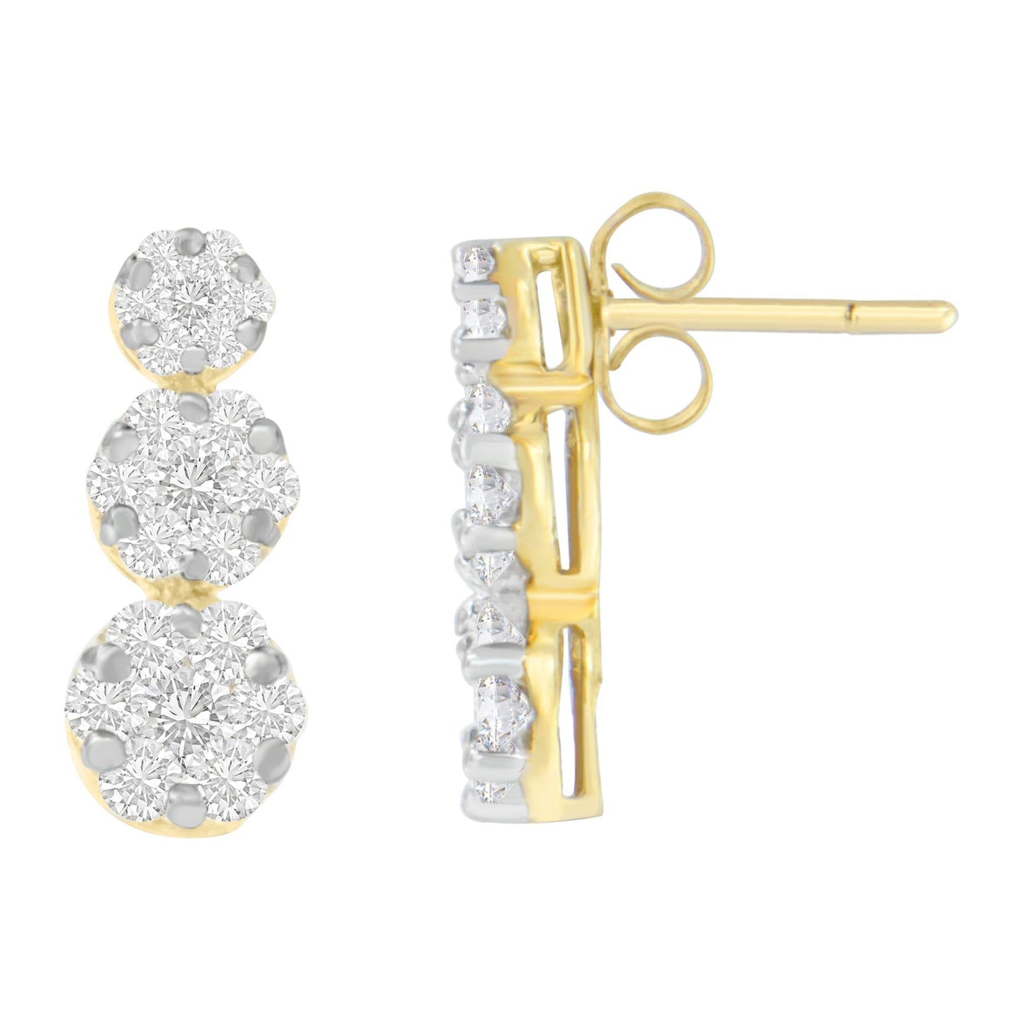 14K Yellow Gold Round-cut Diamond Earring (2 cttw, I-J Color, VS1-VS2 Clarity)