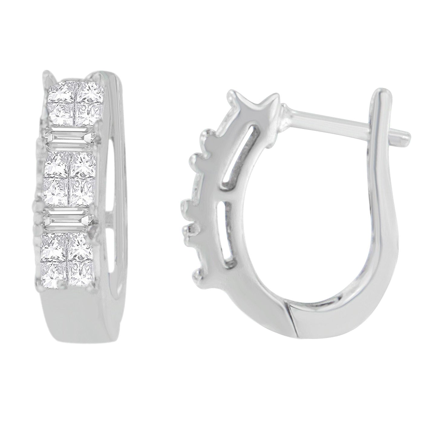 14K White Gold 1/2 cttw Baguette and Princess Cut Diamond Earrings (H-I, VS1-VS2)