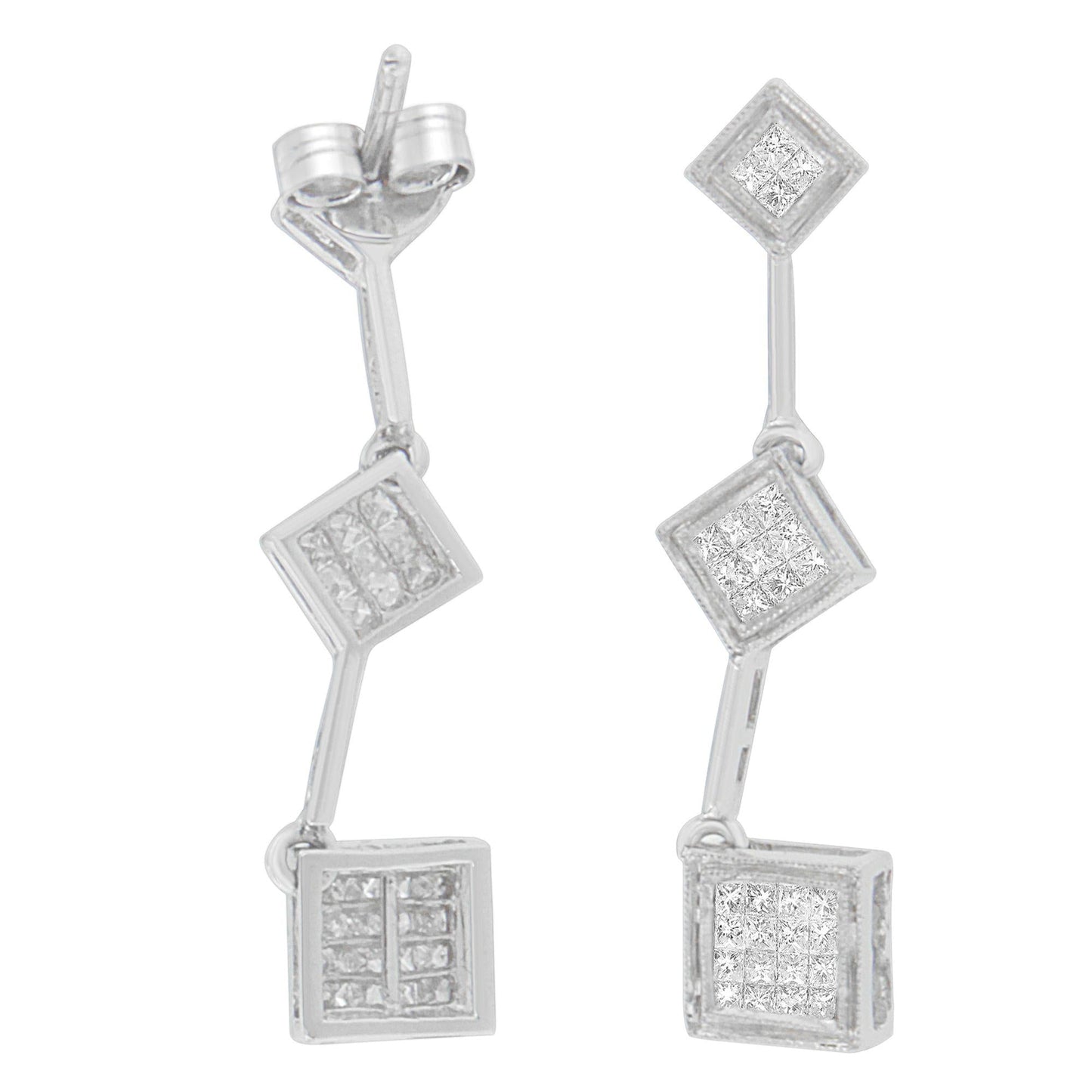 14K White Gold 5/8 cttw Princess Cut Diamond Earrings (H-I, SI1-SI2)