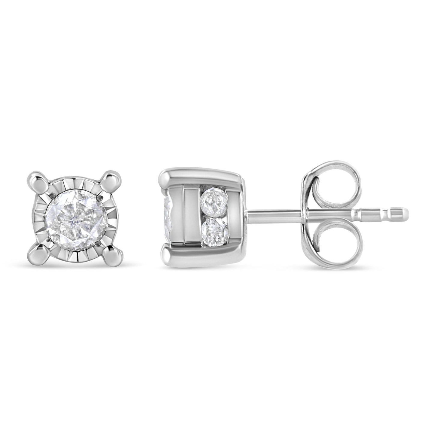 .925 Sterling Silver 1.0 Cttw Round Brilliant-Cut Diamond Miracle-Set Solitaire Stud Earrings (H-I Color, I2-I3 Clarity)