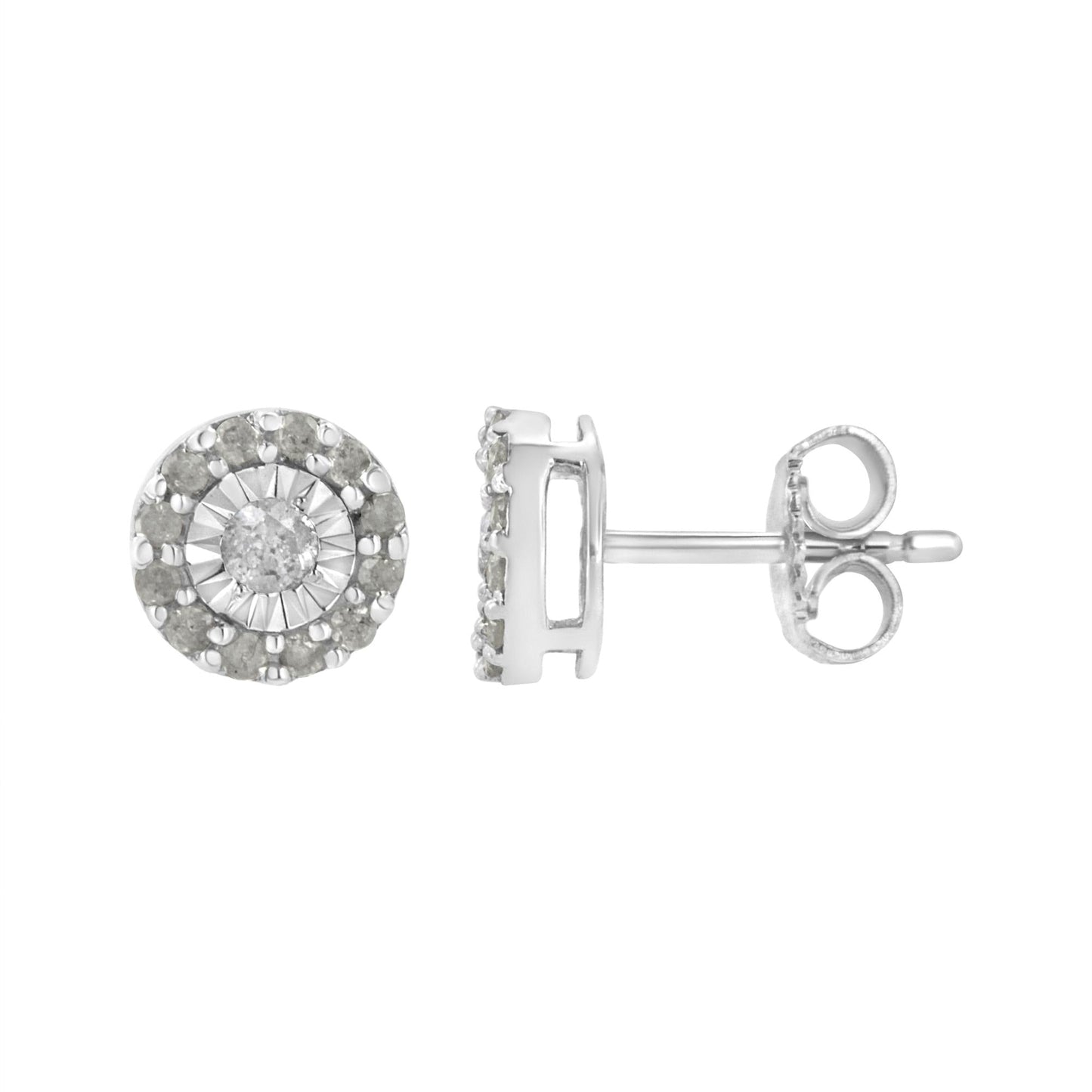 .925 Sterling Silver 1/2 cttw Miracle-Set Round Diamond Halo Stud Earrings (I-J Clarity, I3 Color)