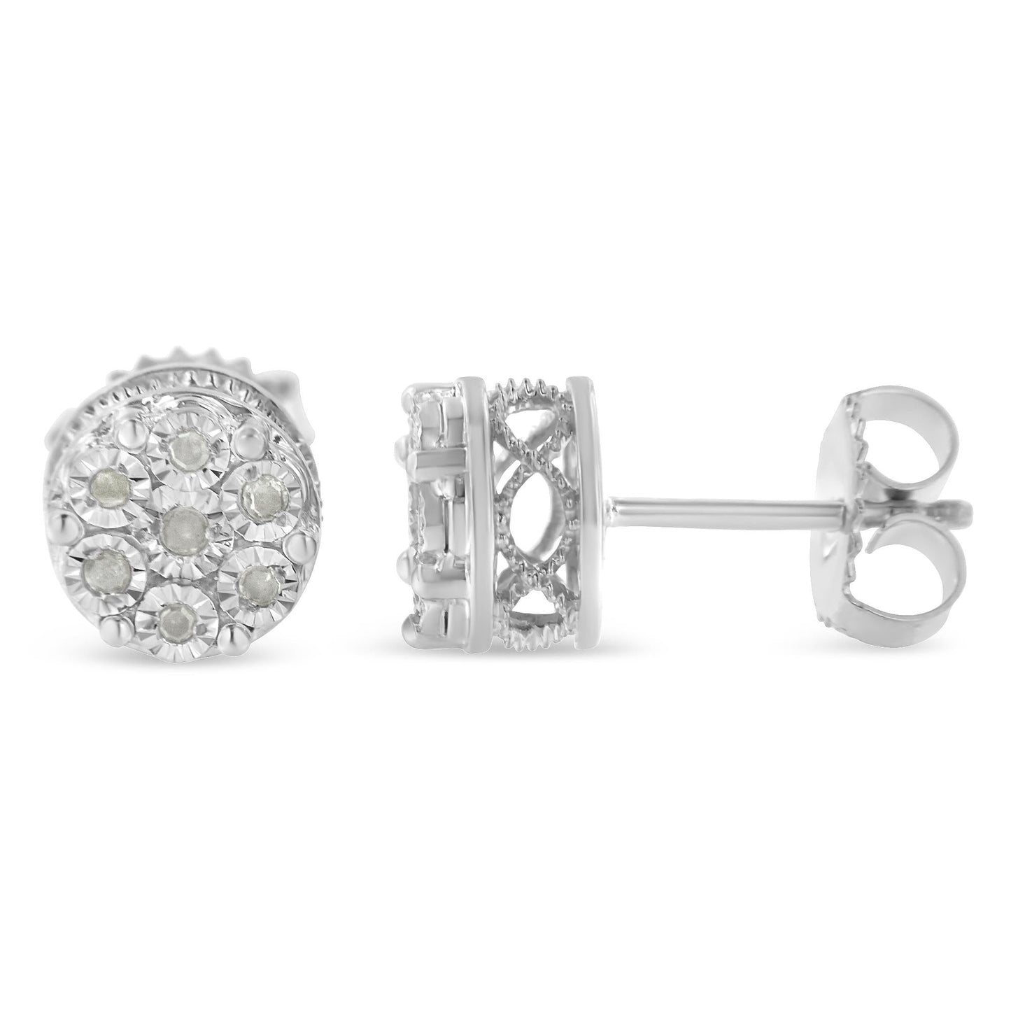 Sterling Silver Diamond Cluster Stud Earrings (0.15 cttw, I-J Color, I3 Clarity)