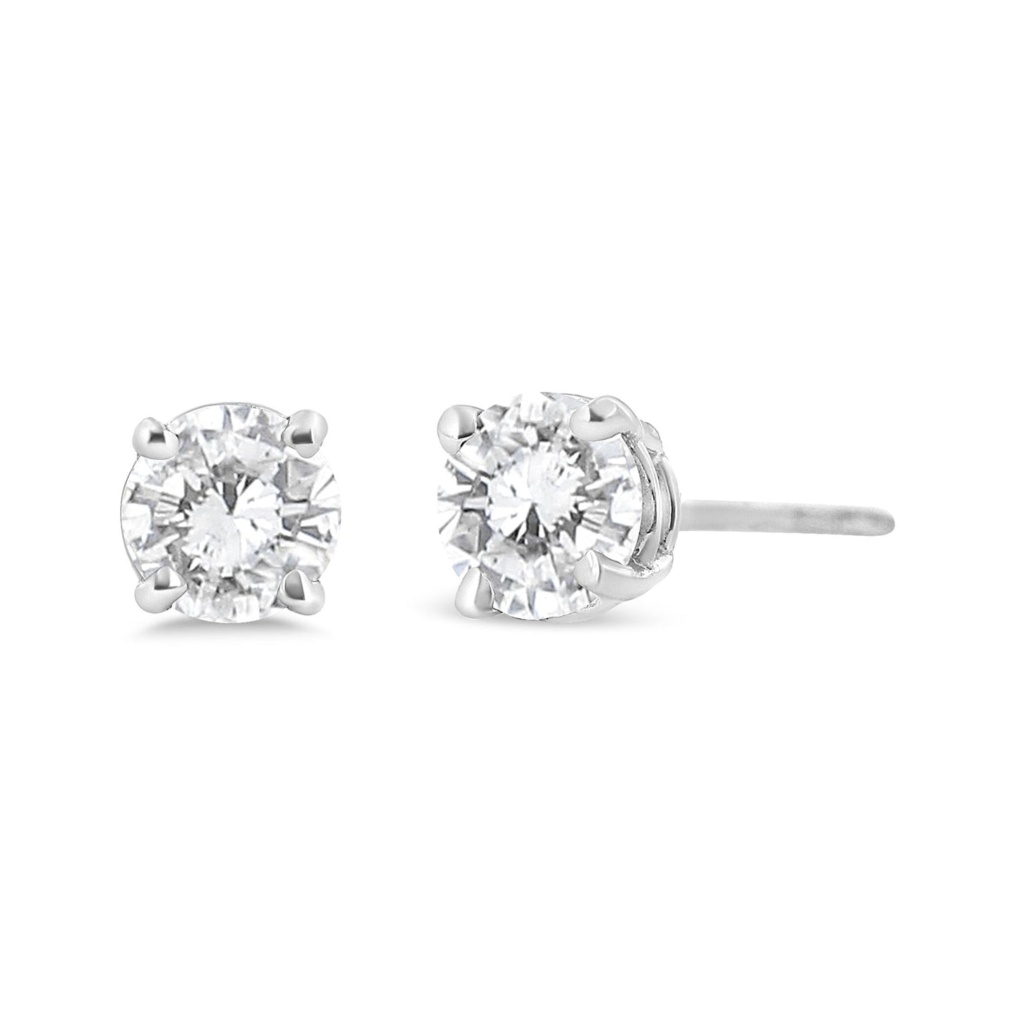 14K White Gold 3/4 Cttw Lab Grown Diamond 4-Prong Classic Stud Earrings (F-G Color, VS2-SI1 Clarity)