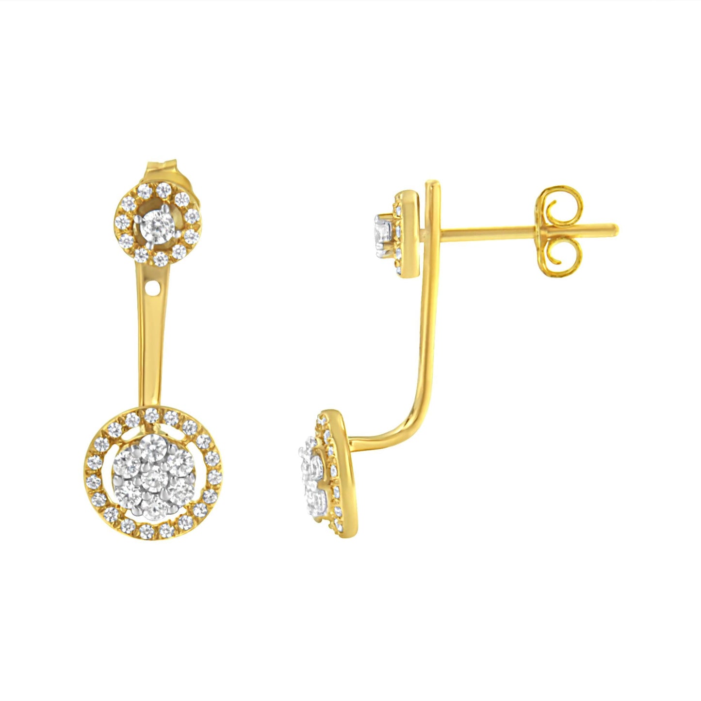 14K Yellow Gold Plated .925 Sterling Silver 5/8 Cttw Diamond Removable Stud and Dangle Earrings (I-J Color, I2-I3)