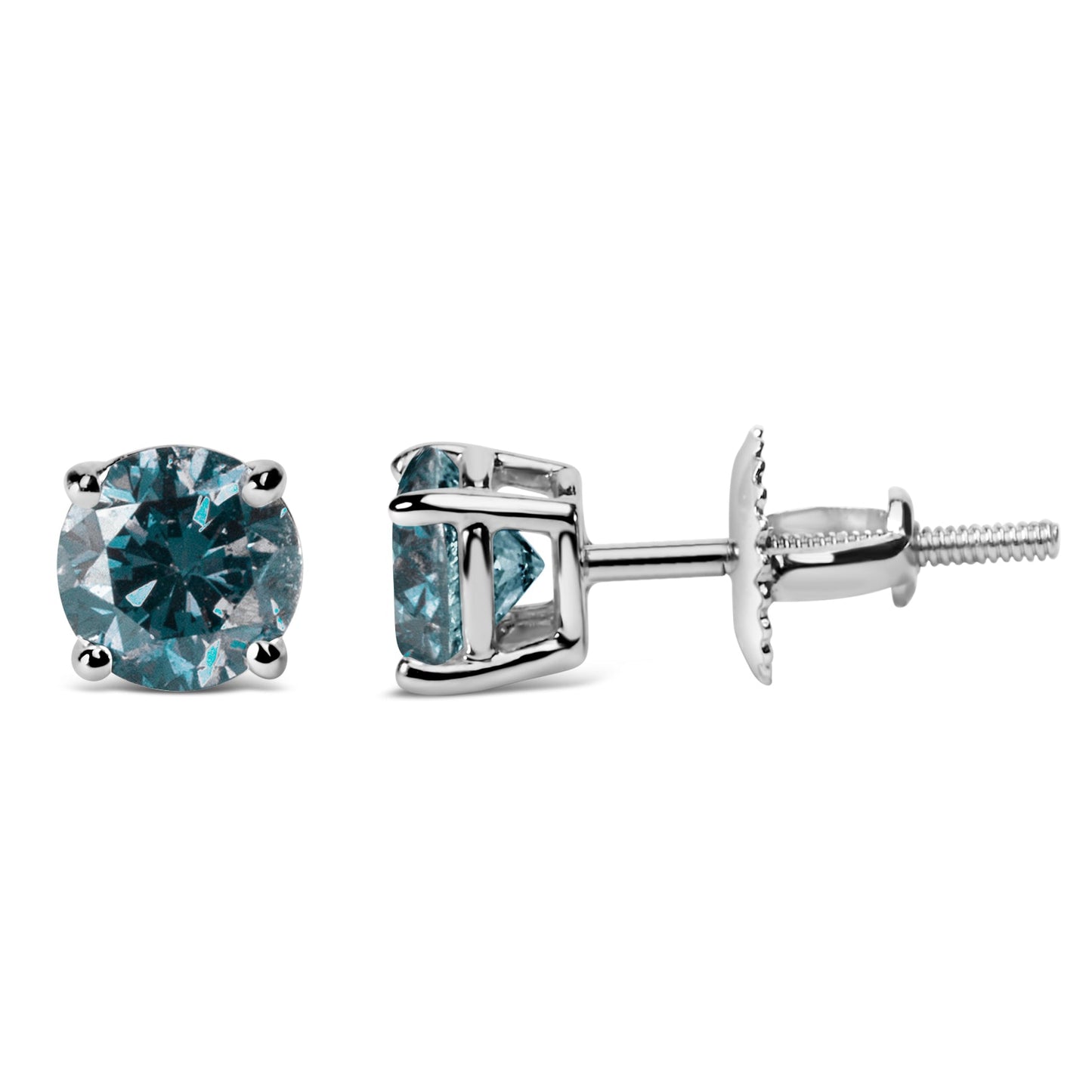 14K Gold Blue Lab Grown Diamond Stud Earrings with Screw Backs