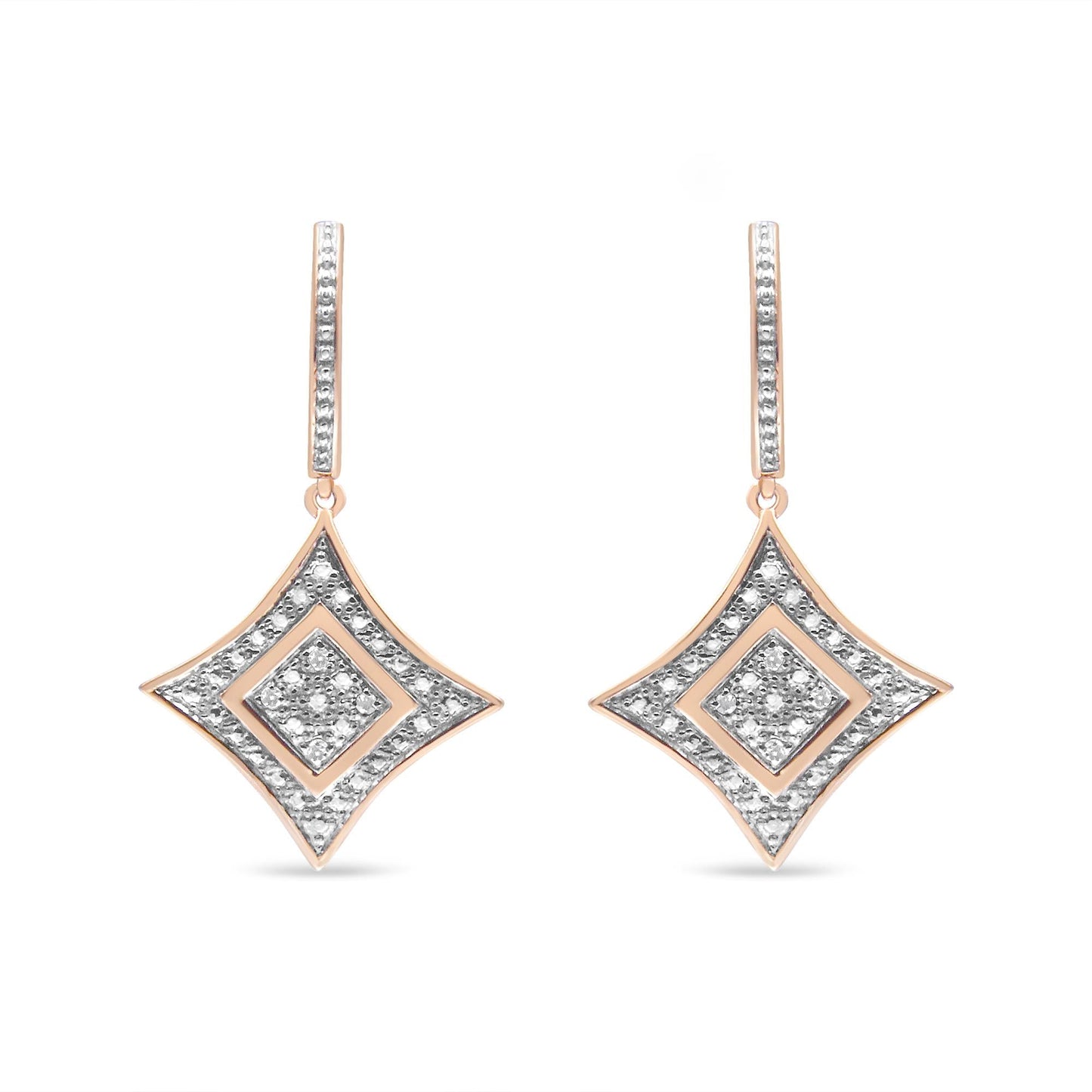 14K Rose Gold Plated .925 Sterling Silver Round-Cut Diamond Accent Dangle Rhombus Earrings (H-I Color, I2-I3 Clarity)