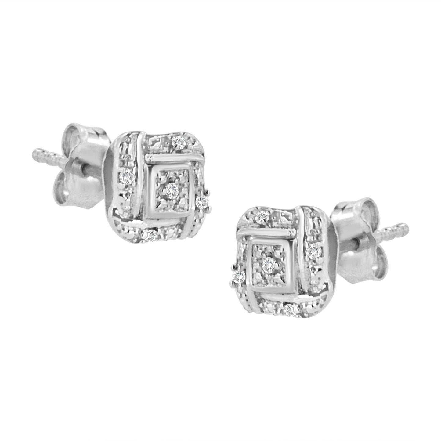 .925 Sterling Silver Round-Cut Diamond Accent Swirl Square Knot Stud Earrings (H-I Color, I2-I3 Clarity)