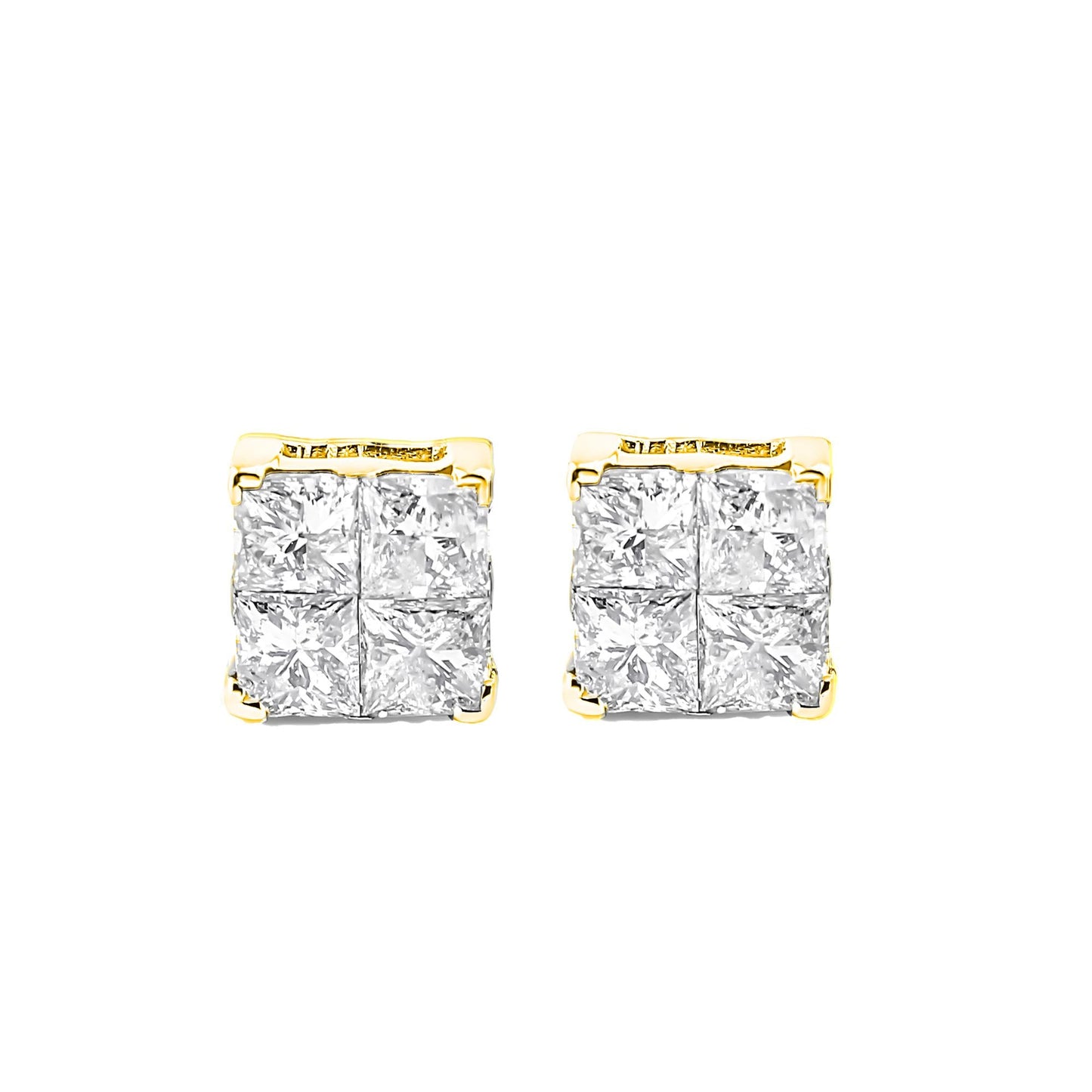 10K Yellow Gold Plated .925 Sterling Silver 1.0 Cttw Princess-Cut Diamond Composite Multi Stone Stud Earrings (J-K Color, SI2-I1 Clarity)