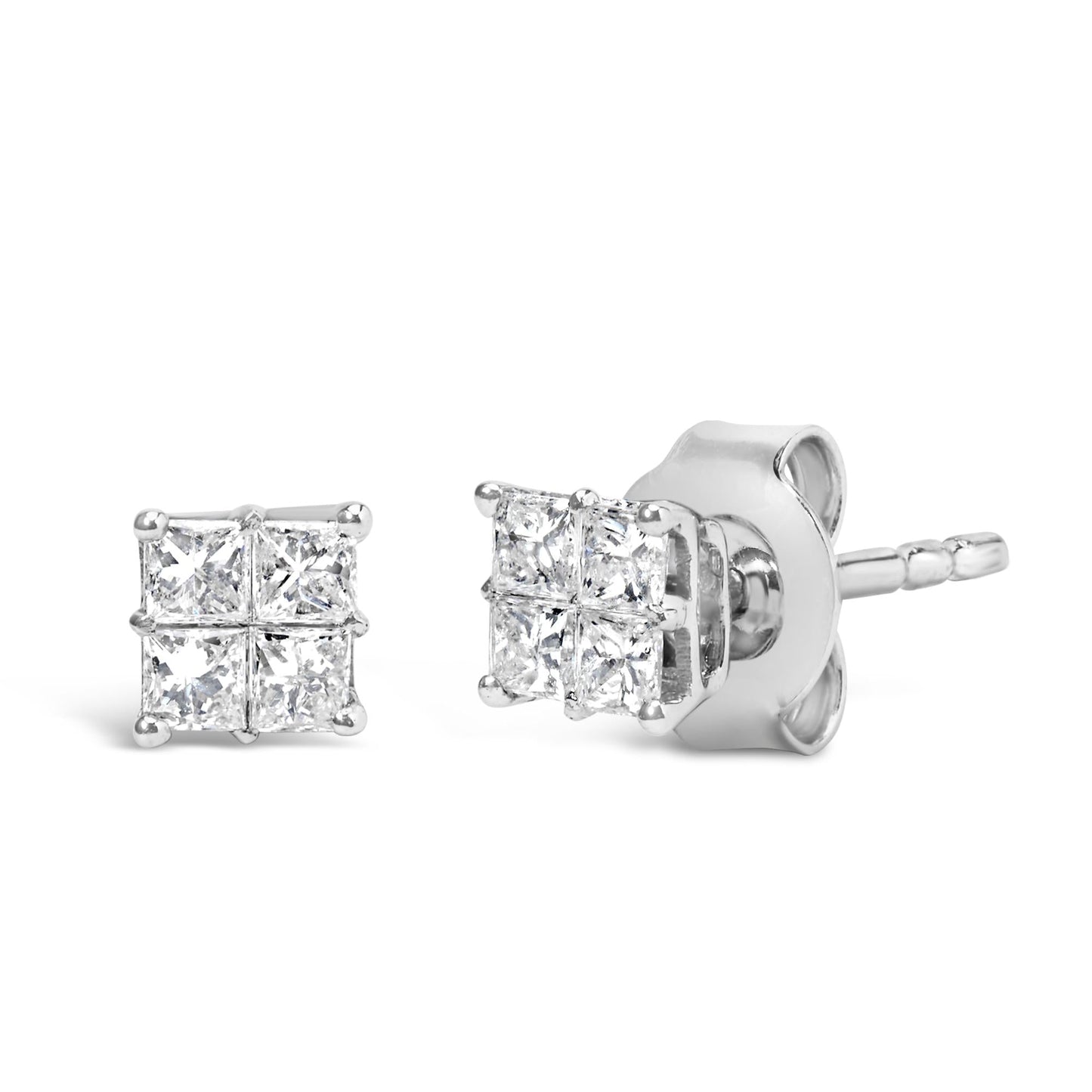 10KT White Gold Diamond Composite Stud Earring (1/4 cttw, H-I Color, I1-I2 Clarity)