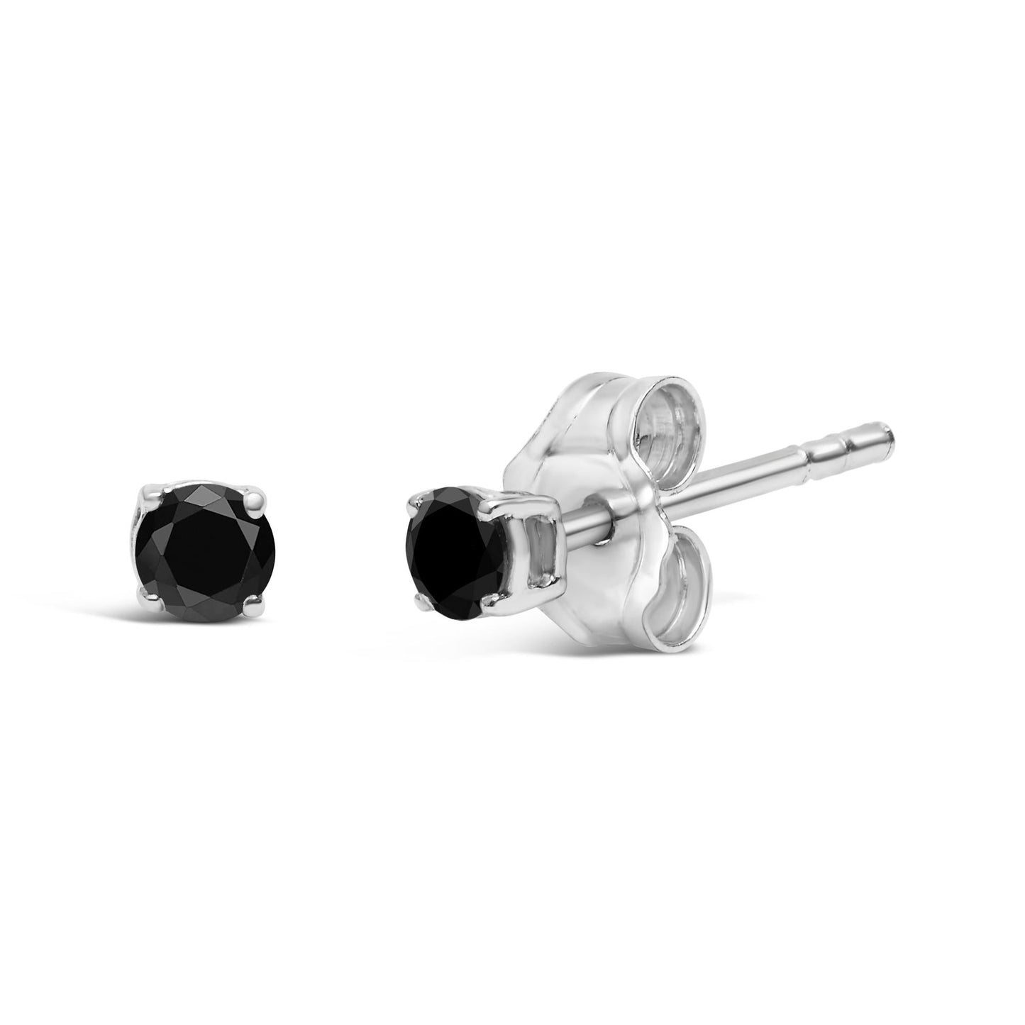 .925 Sterling Silver Black Diamond Solitaire Stud Earrings (Black Color, I2-I3 Clarity)