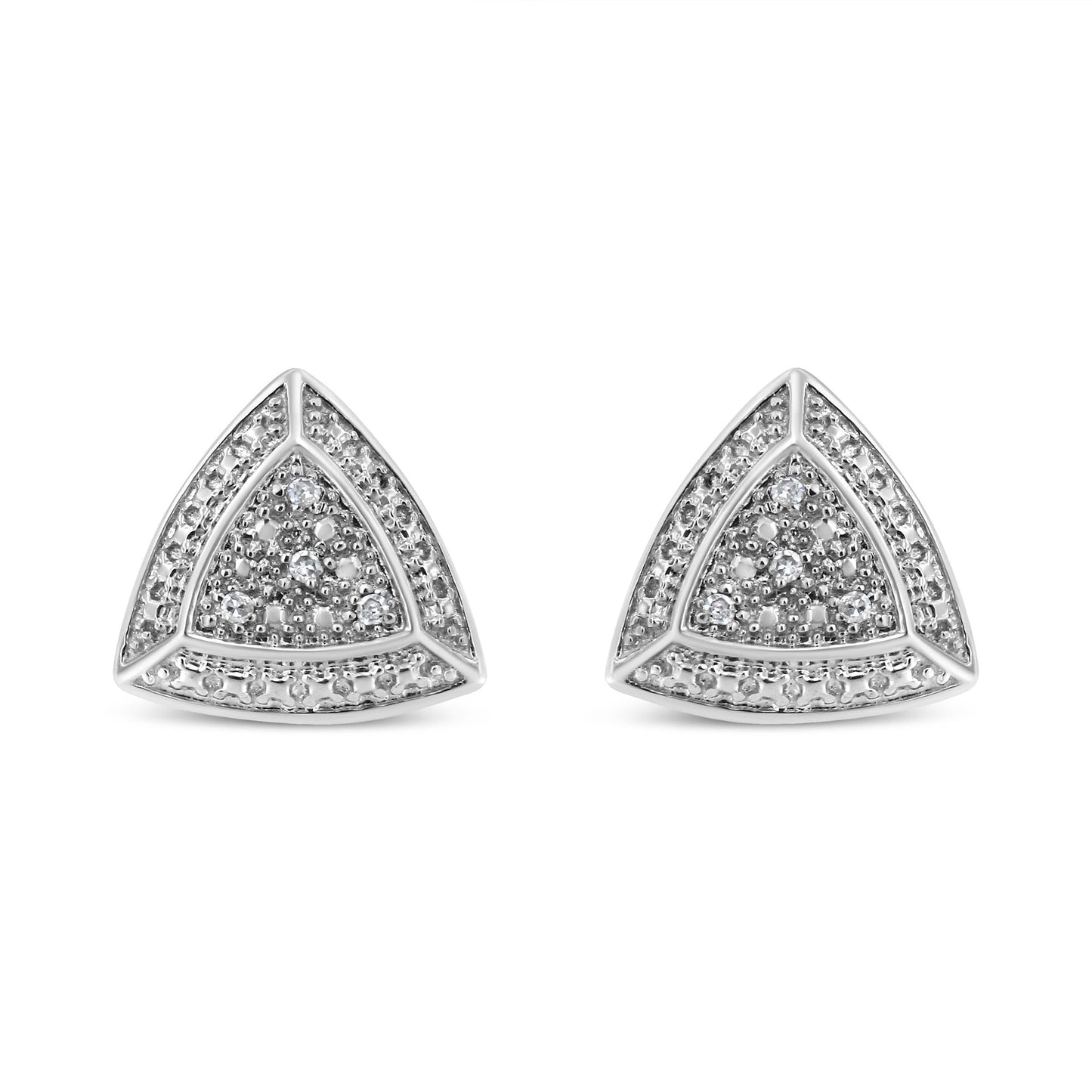 .925 Sterling Silver Diamond-Accented Trillion Shaped 4-Stone Halo-Style Stud Earrings (H-I Color, I2-I3 Clarity)