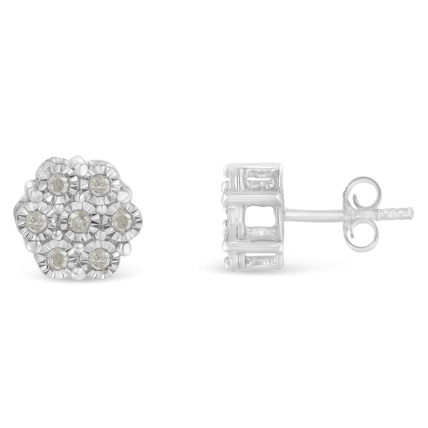 .925 Sterling Silver 1/4 Cttw Round-Cut Diamond Miracle-Set Floral Cluster Button Stud Earrings (I-J Color, I3 Clarity)