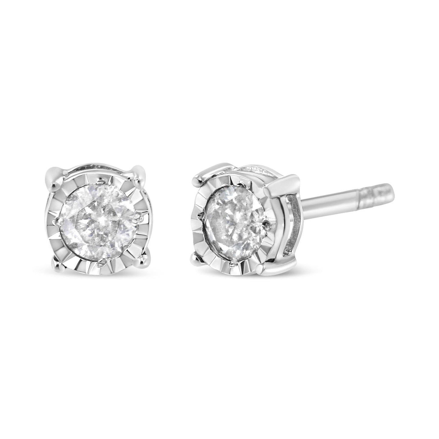 .925 Sterling Silver 3/8 Cttw Miracle-Set Round Brilliant Cut Diamond Solitaire Stud Earrings (K-L Color, I2-I3 Clarity)