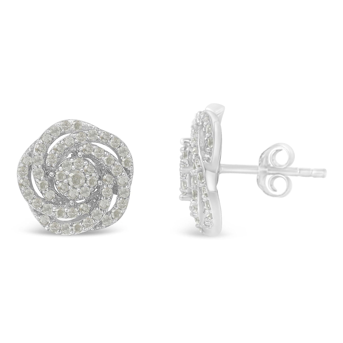 10k White Gold Rose-Cut Diamond Floral Cluster Earrings (1 cttw, I-J Color, I2-I3 Clarity)