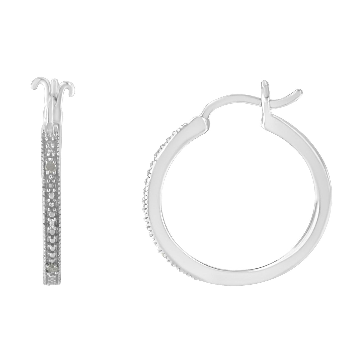 .925 Sterling Silver Miracle-Set Diamond Pave Style Hoop Earrings (I-J Color, I3 Clarity)