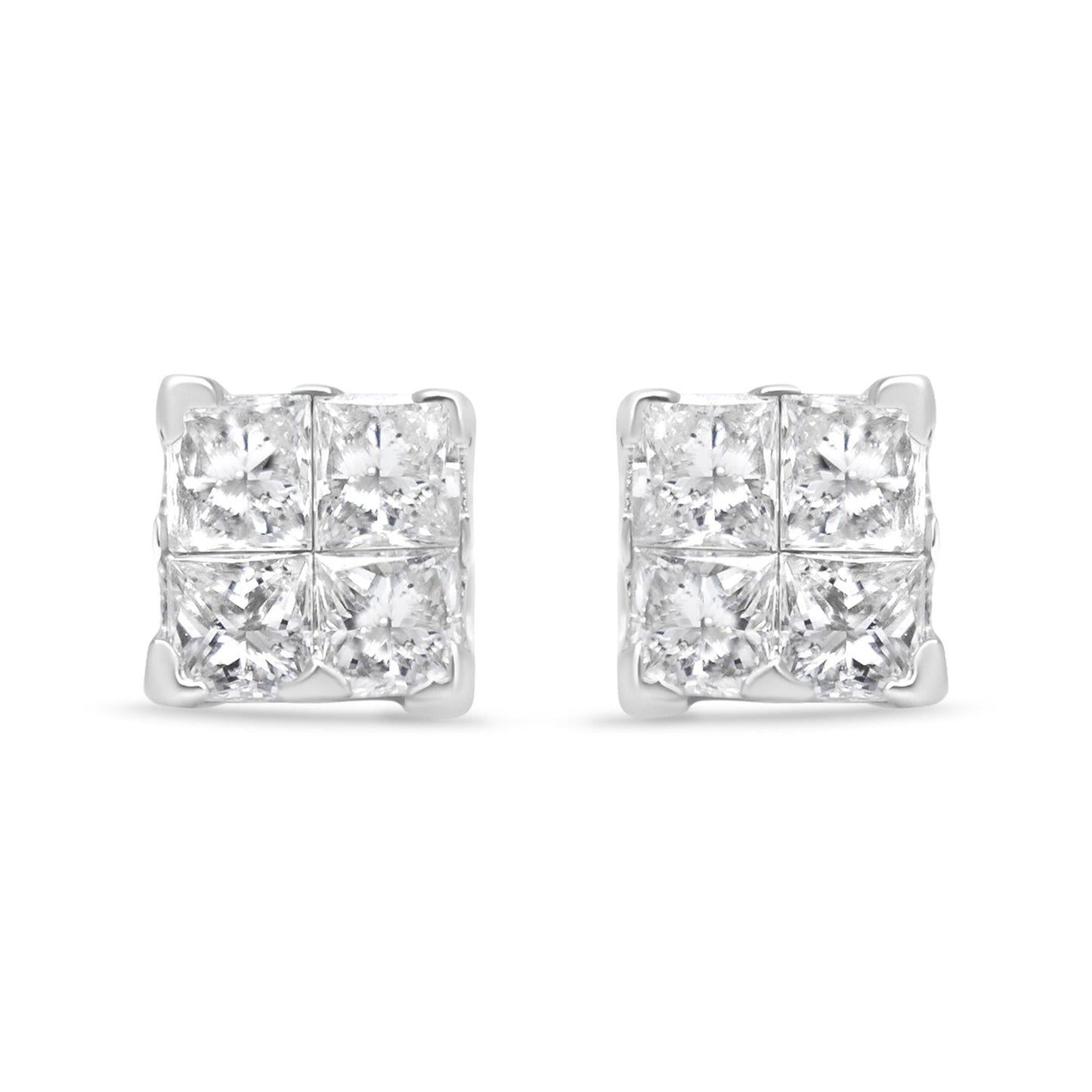 10K White Gold 1/2 cttw Princess-cut Diamond 4 Stone Composite Quad Stud Earring (H-I Color, I1-I2 Clarity)