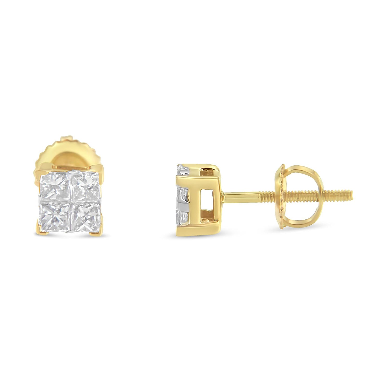 10K Gold Princess Diamond Composite Stud Earring (1/2 cttw, I-J Color, I1-I2 Clarity)