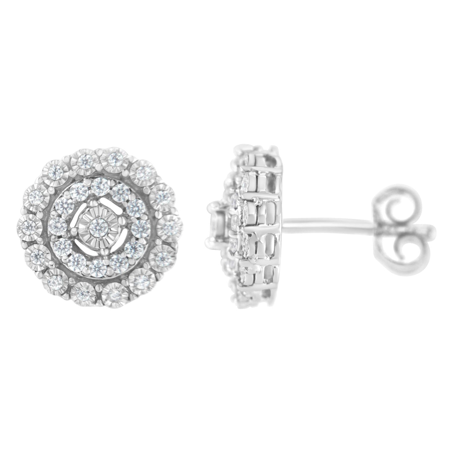 10KT White Gold 1/2 cttw Double Halo Brilliant Round-Cut Diamond Stud Earrings (I-J Clarity, I2-I3 Color)