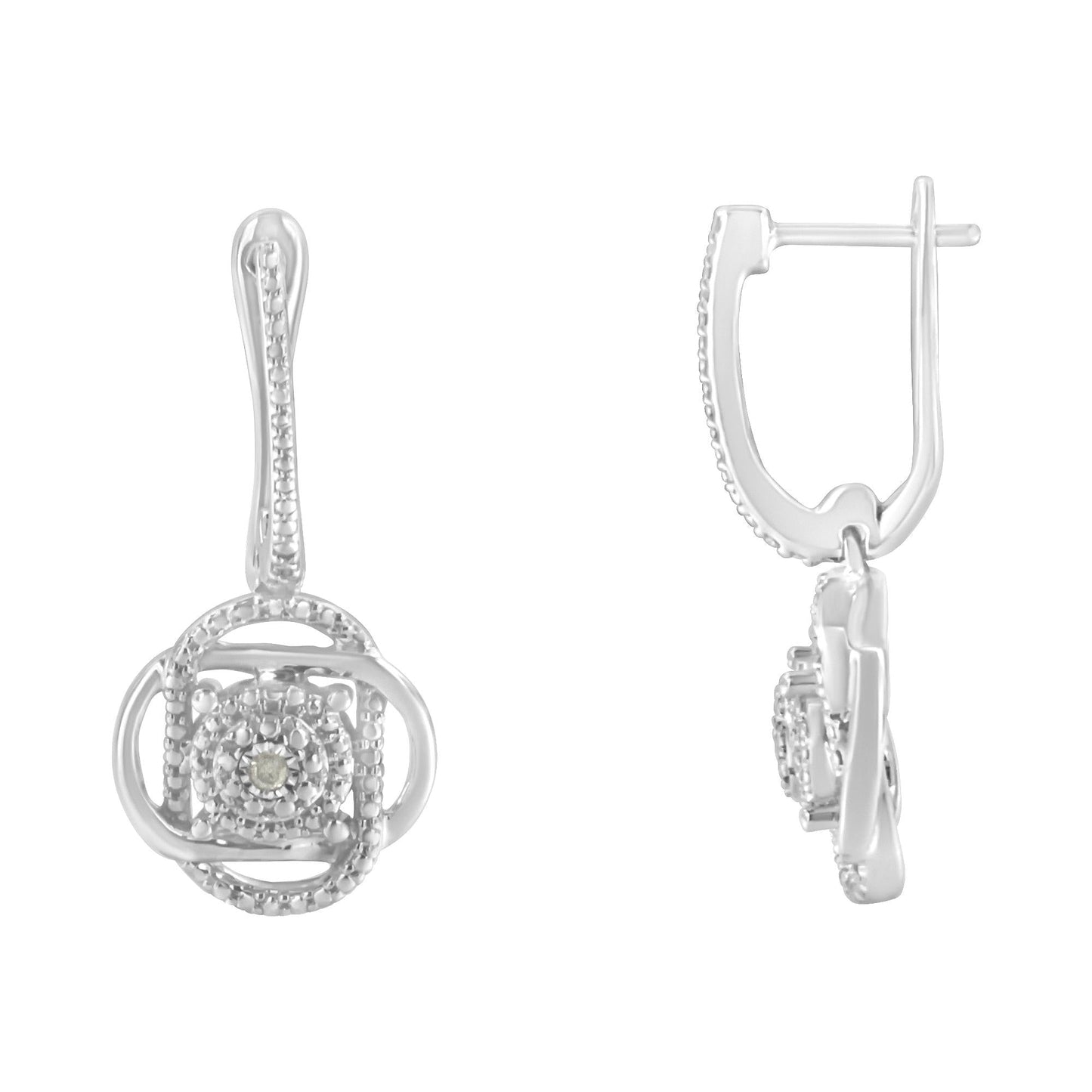 .925 Sterling-Silver Diamond Accent Floral Cluster Drop and Dangle Stud Earring (I-J Color, I3 Clarity)