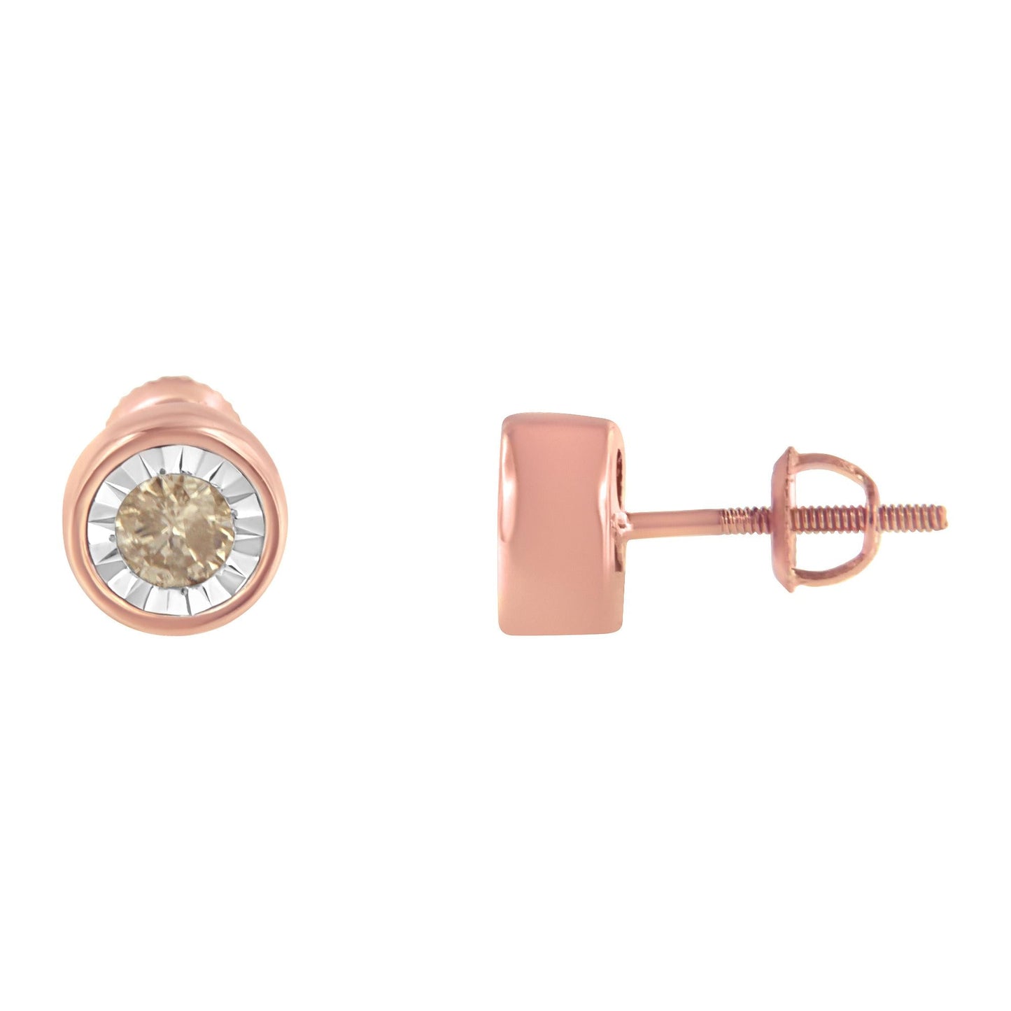 10K Rose Gold 0.40 Cttw Round Brilliant-Cut Near Colorless Diamond Miracle-Set Stud Earrings with Screw Backs (J-K Color, I2-I3 Clarity)